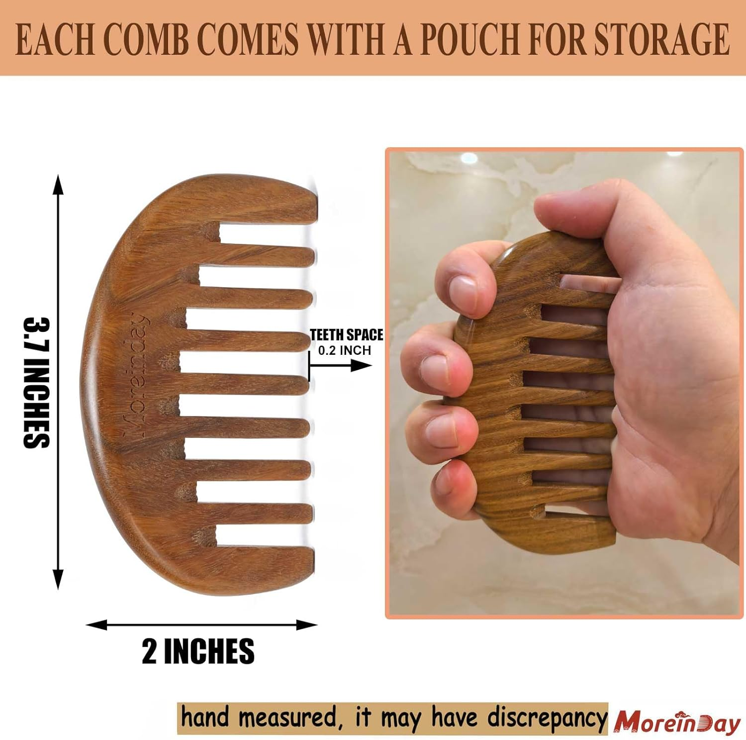 The Moreinday Wide Tooth Wooden Scalp Detangling Hair Comb for Women and Men - Green Sandalwood image number 1