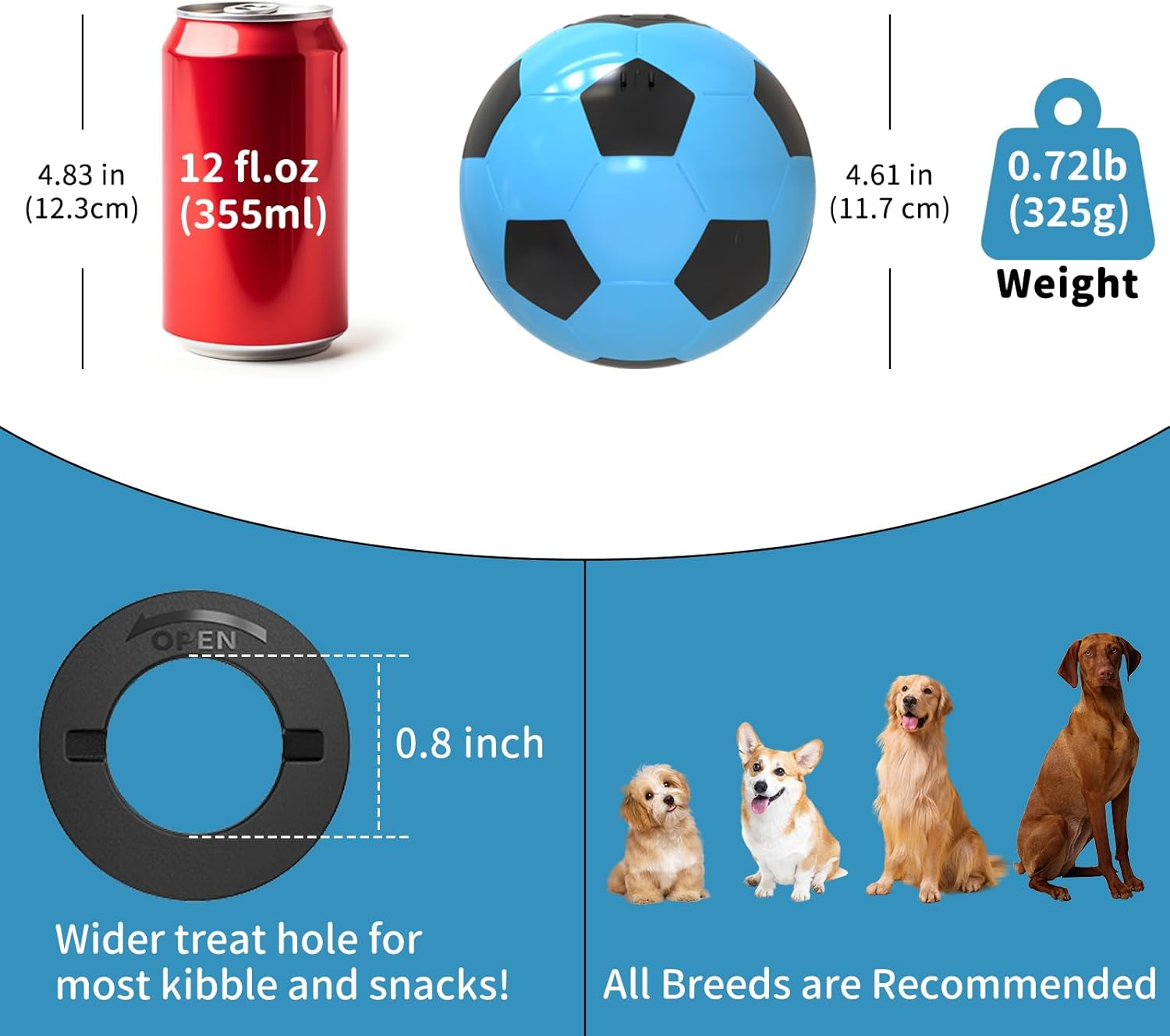 Joybruko Interactive Dog Toys Treat Dispensers - Giggle Squeaky Dog Soccer Ball Rewards Puzzle to Keep Them Busy, Mental Stimulation Enrichment Food Dispensing for Small Medium Large Breeds, Blue image number 4