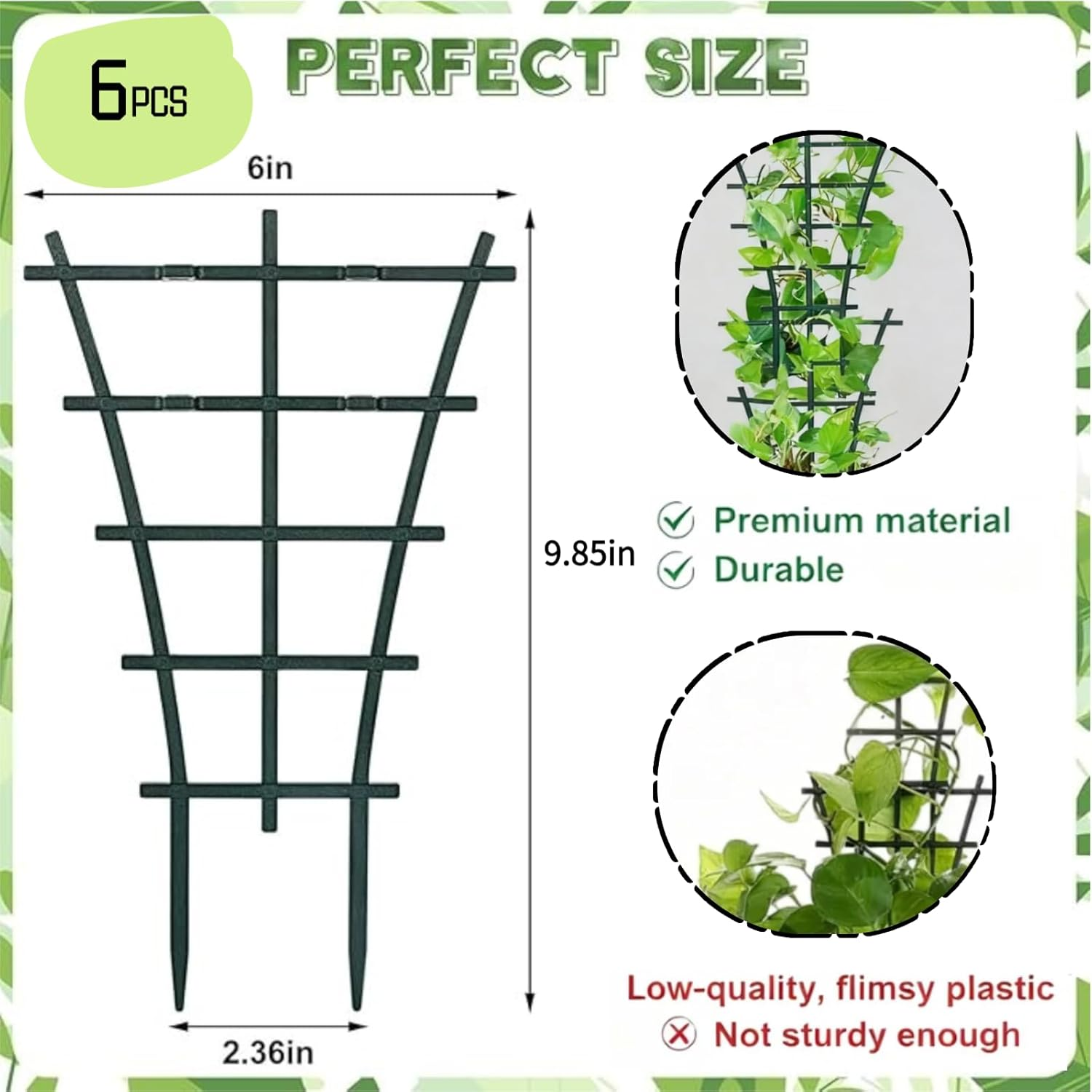 Abeillo Indoor Garden Trellis, 6Pcs Stackable Support Structure for Vining Vegetation, Compact Climbing Frame for Container Gardens, Flowerpot Scaffolding System, Pea Vines image number 1