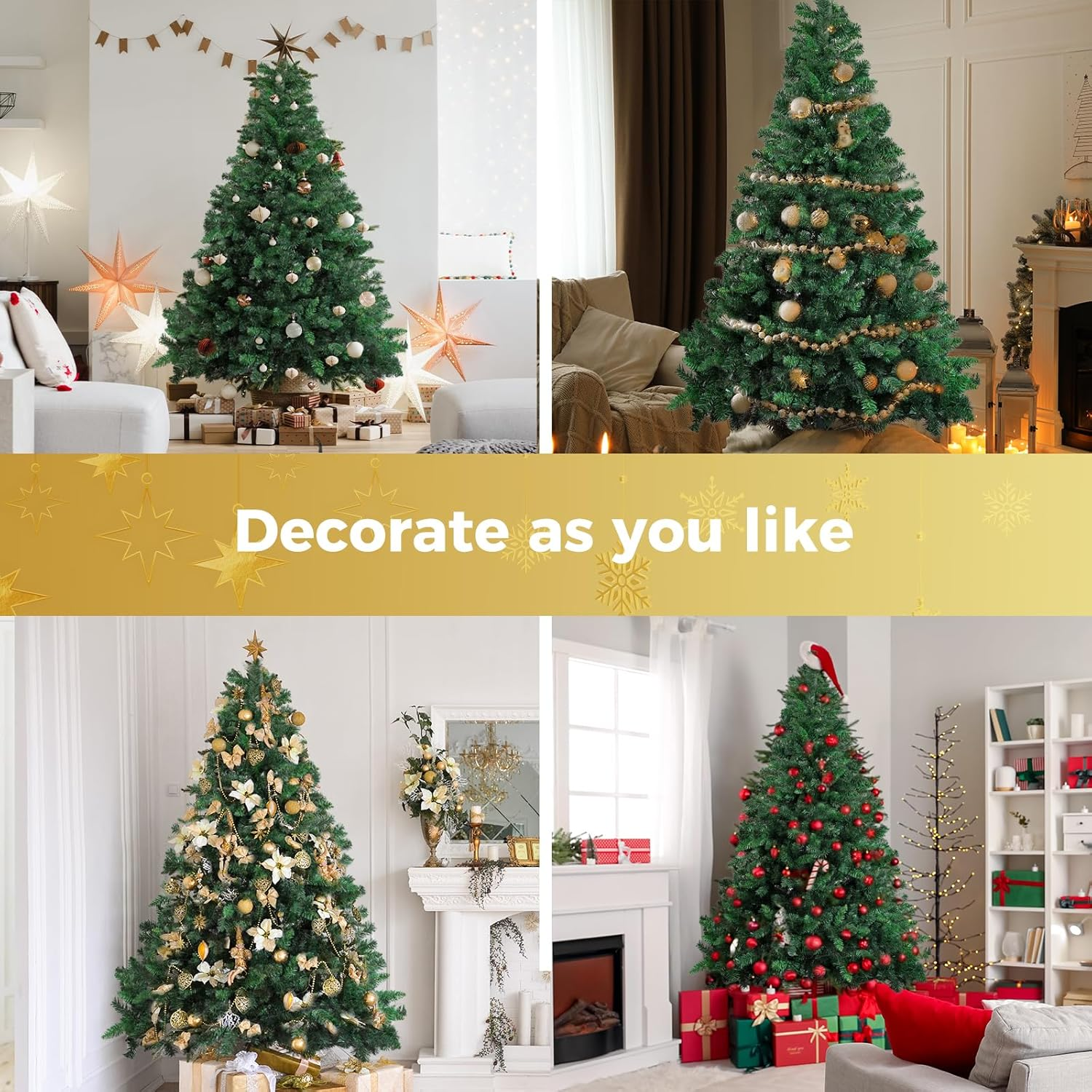 SANTACO 2.1M Atificial Christmas Tree,7Ft Xmas Fake Pine Trees,Indoor Outdoor Holiday Decor,For Home Office School Mall Park Holiday Green Decoration,Metal Stand,Easy Assembly