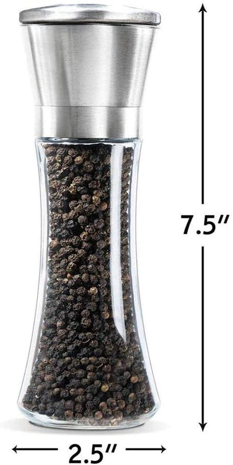 Salt and Pepper Shakers Grinders Set Refillable Stainless Steel,Adjustable Coarseness Mills Glass Material to Refill Sea Salt,Small Peppercorn,Black Pepper,Fits in Home,Kitchen,Barbecue,Party image number 2