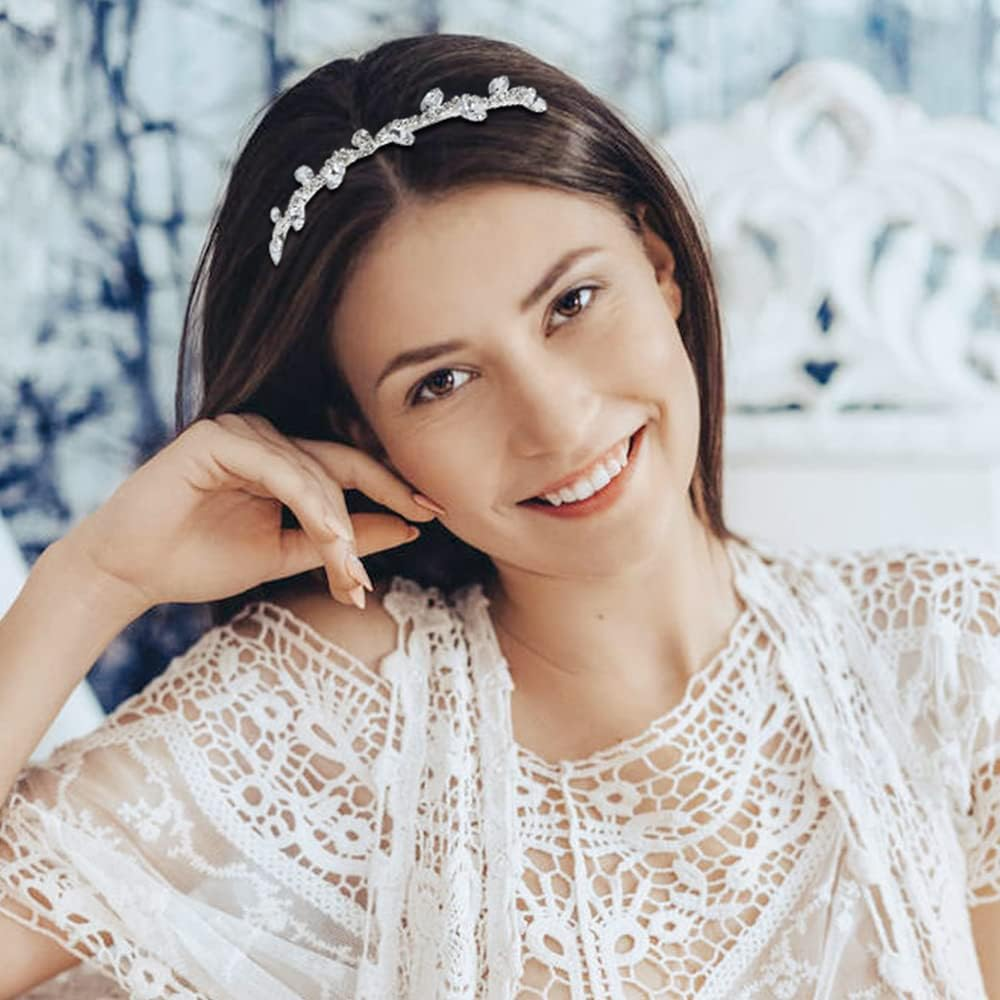 8 Pack Rhinestone Pearl Glitter Sparkly Fancy Silver Metal Headbands Double Hair Bands Slim Thin Skinny Hard Hair Bands Crown Tiara Hair Holder Headpieces for Women Girls image number 2