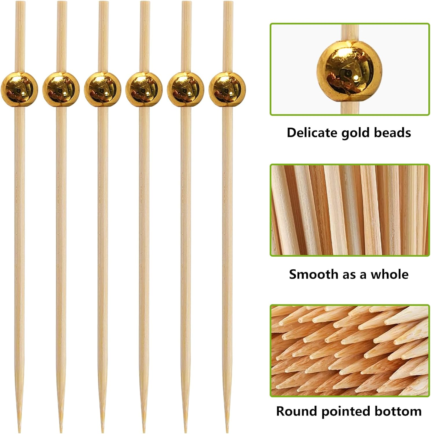 100PCS Cocktail Picks Toothpicks for Appetizers Gold Bamboo Cocktail Sticks Skewers for Drinks Party Fruit Food Sticks Charcuterie Boards Accessories image number 4
