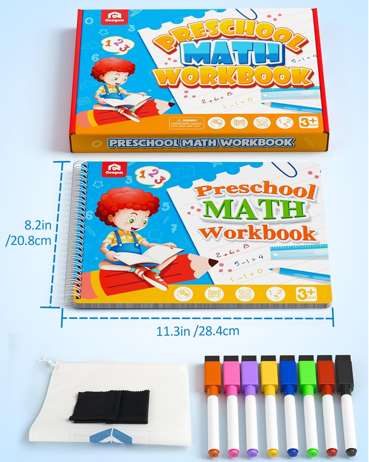 Coogam Math Learning Game Workbook for Counting Skills, Dry-Erase Number Tracing Handwriting Practice, Math Addition and Subtraction, Educational Travel Car Activities Gift Toy for Kids Age 3-8 image number 3