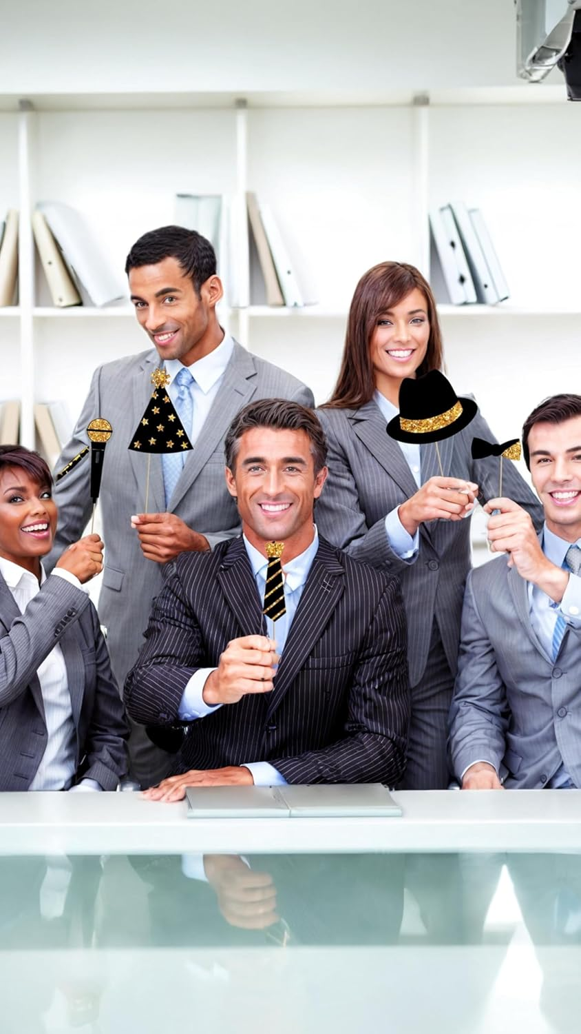 Honwor 24-Piece Golden Party Photo Booth Props - Perfect for Birthdays, Weddings, Graduation, Prom, and New Year Celebrations - Mix of Hats, Lipstick, Ties, and Crowns - Fun Party Supplies image number 3