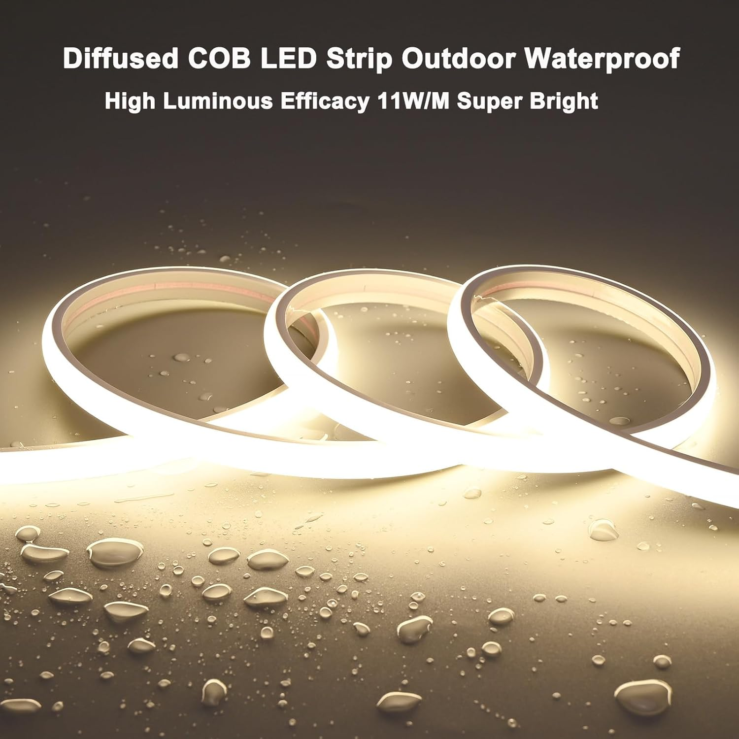 TOPAI COB LED Strip 5M Natural White Waterproof IP67, DC24V Ultra Bright 1200LM/M (11W/M), Diffused Neon LED Strip 4000K, CRI>92, 480LED/M Cuttable Self Adhesive for Indoor Outdoor Lighting image number 4