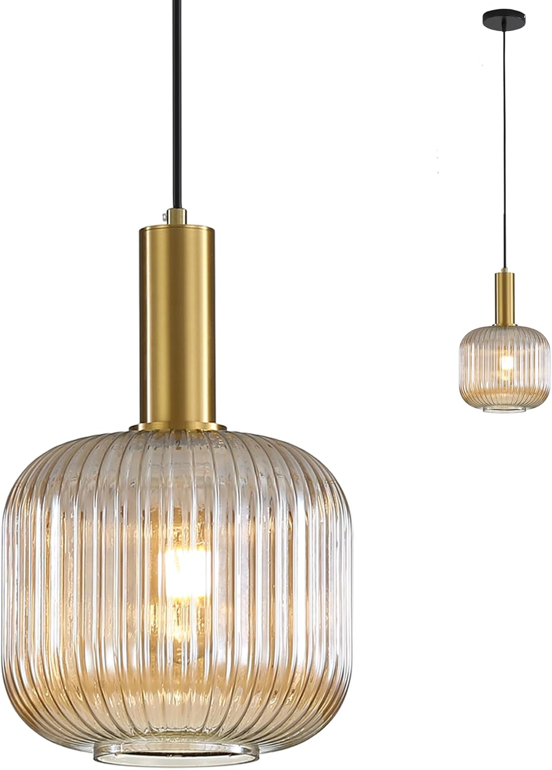 Hjxdtech Industrial Vintage Pendant Light Modern Retro Style Drop Ceiling Light Pendant Lamp Glass Lampshade with Polished Brass Lamp Holder (Green, 30 Cm)