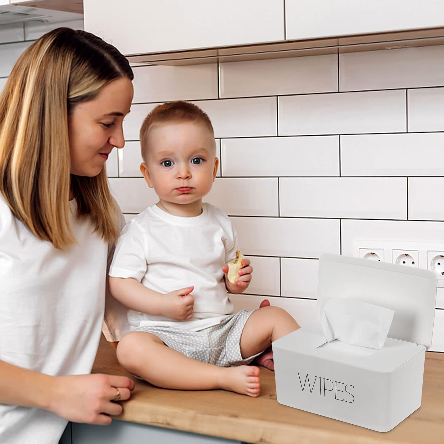 NOVWANG Wipes Dispenser, Large Capacity Baby Wipe Holder(8.3L X 4.9W X 3.9H Inches) Refillable Wipes Container with Sealing Design Baby Wet Wipes Dispenser for Bathroom Home Office Car