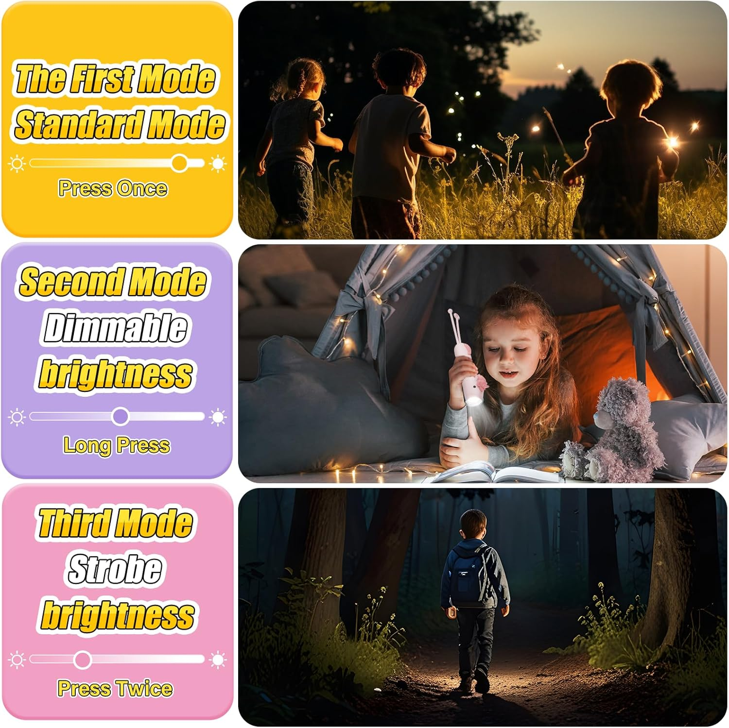 Tepreswes Kids Flashlight Rechargeable, LED Kid Flashlight for Boys & Girls, Unicorn Toys for Girls Age 4-6, Pink Unicorns Flashlights for Kid for Camping & Outdoor Adventures, Birthday Gift, 1Pack image number 2