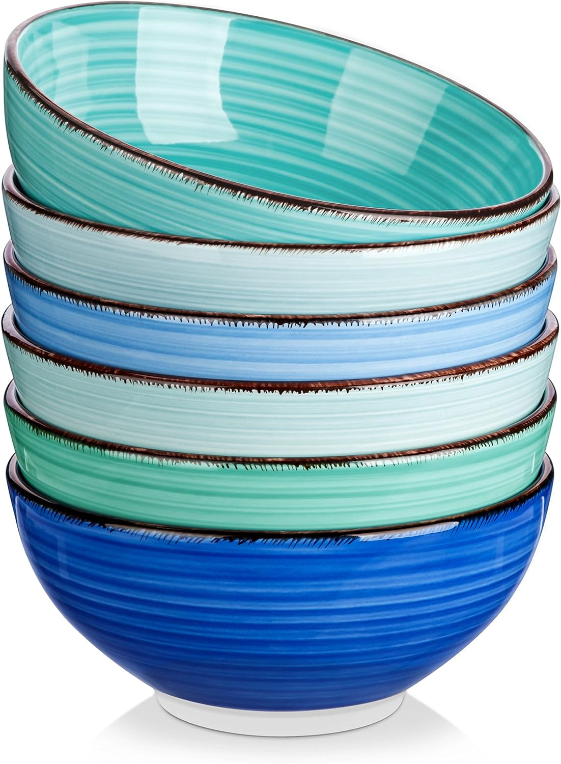 Vancasso Bonita Cereal Bowls Set of 6, 27 Oz Ceramic Soup Bowls, Serving Bowls for Salad, Noodle, Porridge, Rice, Dishwasher & Microwave Safe, Cool Color