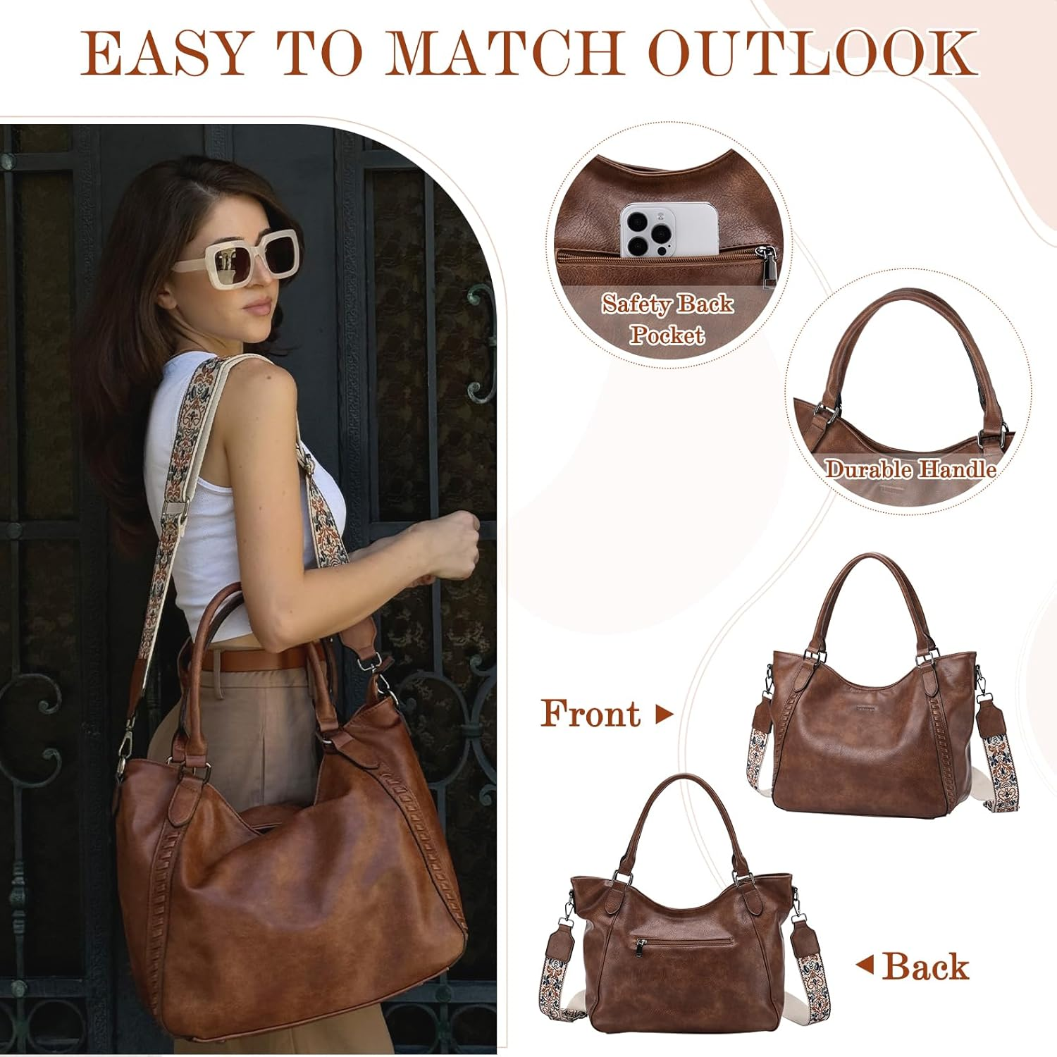 VX VONXURY Handbags for Women Hobo Bag PU Leather Shoulder Bag with Adjustable Shoulder Strap Fashion Crossbody Bag - Burgundy image number 5