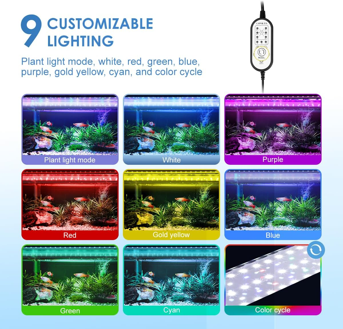 Gamalta Aquarium Light,18W 24/7 Natural Mode,9 Light Modes(Water Grass Mode & 7 Colors & Cycle),Adjustable Timer and 7 Color Brightness - with Expandable Mounting Bracket for 18~24IN Fish Tank image number 2