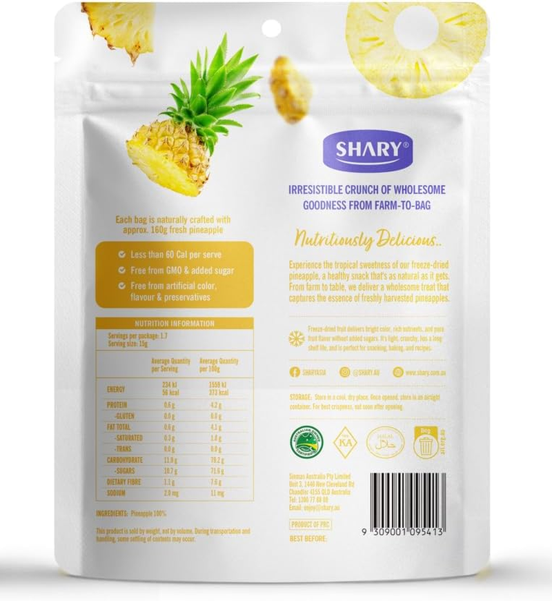 Shary Freeze Dried Pineapple Crisps, 25G &ndash; Healthy Snack, 100% Natural, Vegan, Gluten-Free, No Added Sugar, Crunchy & Delicious image number 4