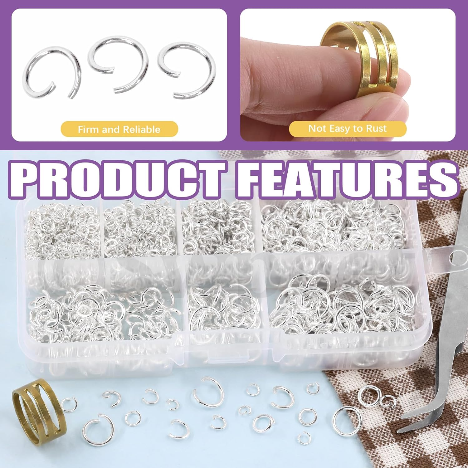 Swpeet 1403Pcs Mixed Size 4-10Mm Silver Open Jump Rings Kit with Tweezer, Jump Ring Pliers and Jump Ring Opener, round Ring Connectors for Jewelry Making Supplies and Necklace Repair image number 1
