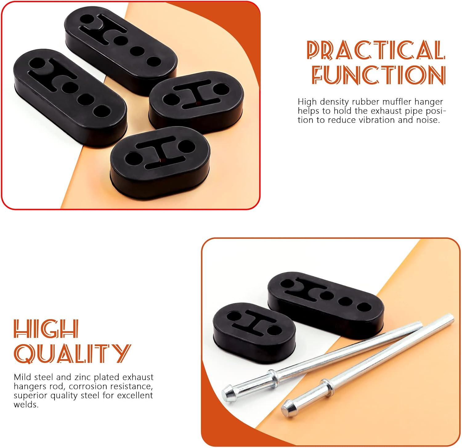 Tanstic 6Pcs Straight Wire Universal Exhaust Hanger Rod with 2 Holes & 4 Holes Car Exhaust Rubber Hanger Universal Heavy Duty Rubber Insulator Bracket Bushing Mount for Car Truck Jeep image number 2