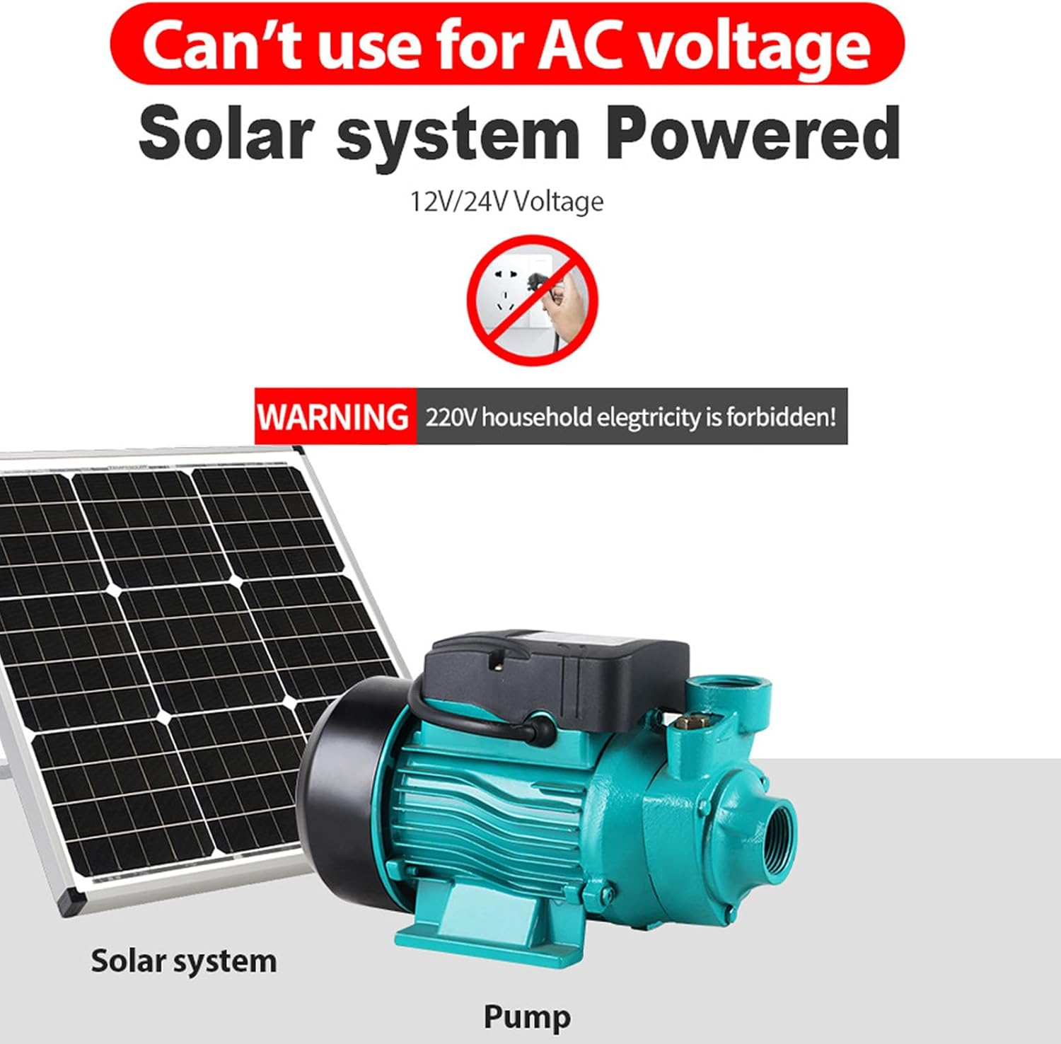 Transfer Water Pump, 12V 24V Solar Water Pump, 25M Lift Self-Priming Pump, Solar Water Supply Vortex Pump for Shallow Well Jet, Irrigation Transfer, 35L/Min, Sturdy Construction image number 5