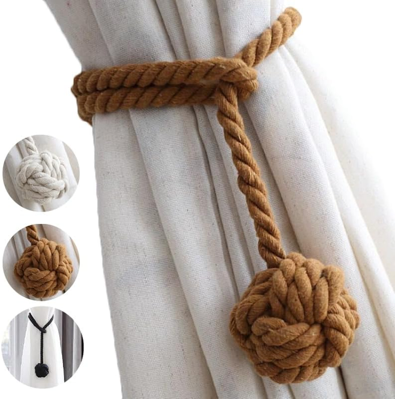 Aoozleny Curtain Tiebacks 2 Pack, Curtain Ties, Curtain Holdbacks, Handwoven Cotton String Tie Ball for Curtains Pull Backs, Drapery Tiebacks, Curtain Rope Tiebacks (Black)