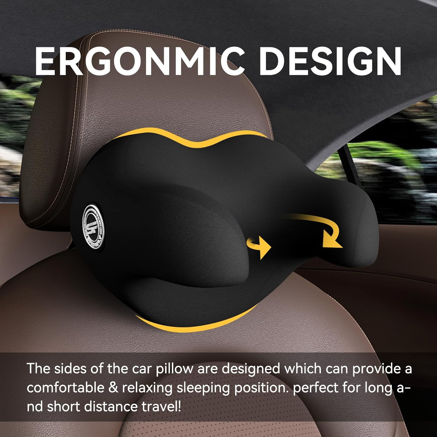 SPRFUFLY U-Shaped Car Headrest Pillow for Sleeping, 100% Memory Foam Car Pillow with Breathable Removable Cover, Ergonomic Design - Ideal Car Companion for Naps & Neck Pain Relief (Black, 1PC) - Model-Six image number 3