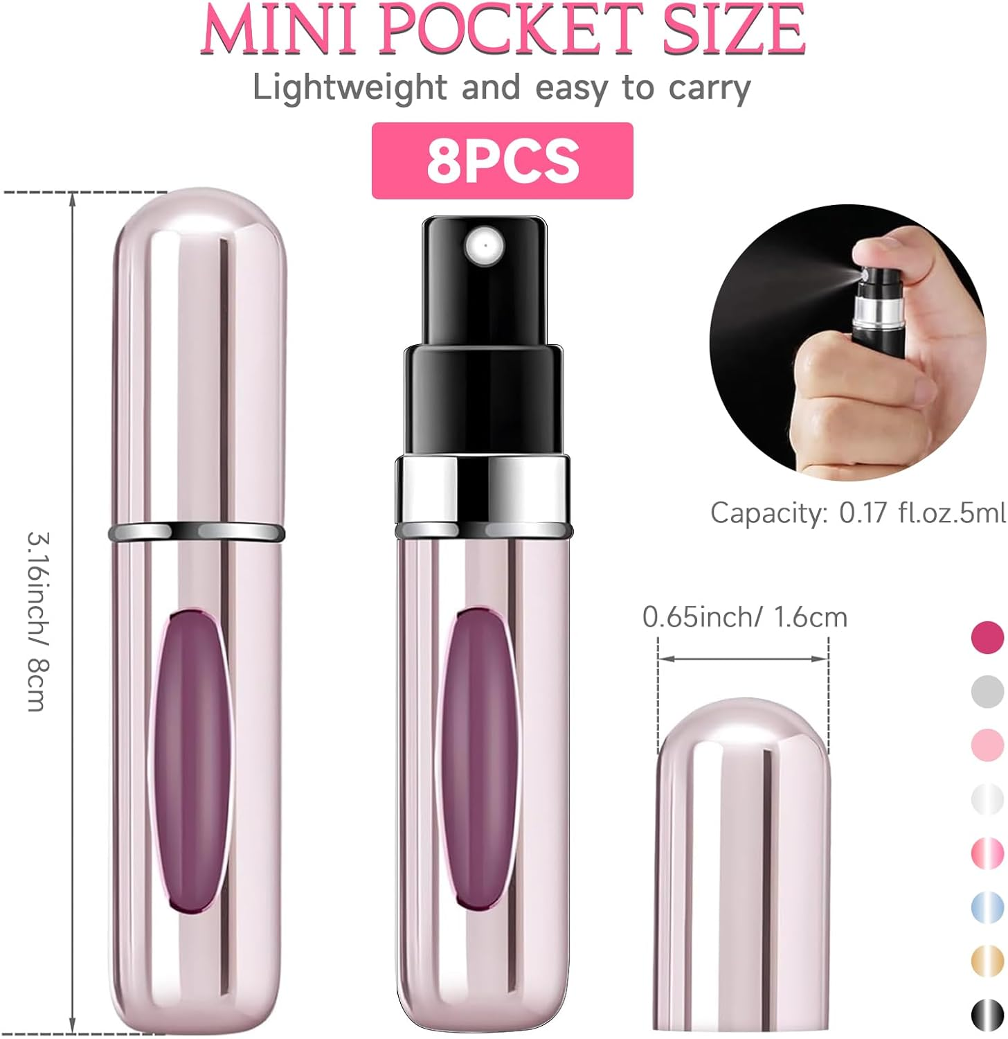 LMXMGRG Mini Perfume Atomiser Refillable Perfume Travel Bottle 5Ml Spray Bottle Portable Refill Pump Case Mini Travel Essentials for Travel Holiday, Outdoor Activities Office 8Pcs