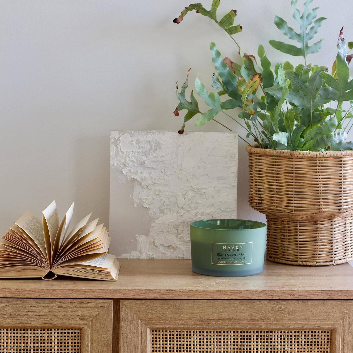 Haven Gardenia & Sandalwood Scented Candle in Frosted Glass Jar with Gold Lid &ndash; Smooth-Burning Soy Wax Blend and Long-Lasting Aromatherapy Candle with Floral Scent for Home Decor &ndash; Ideal Gift Option image number 1