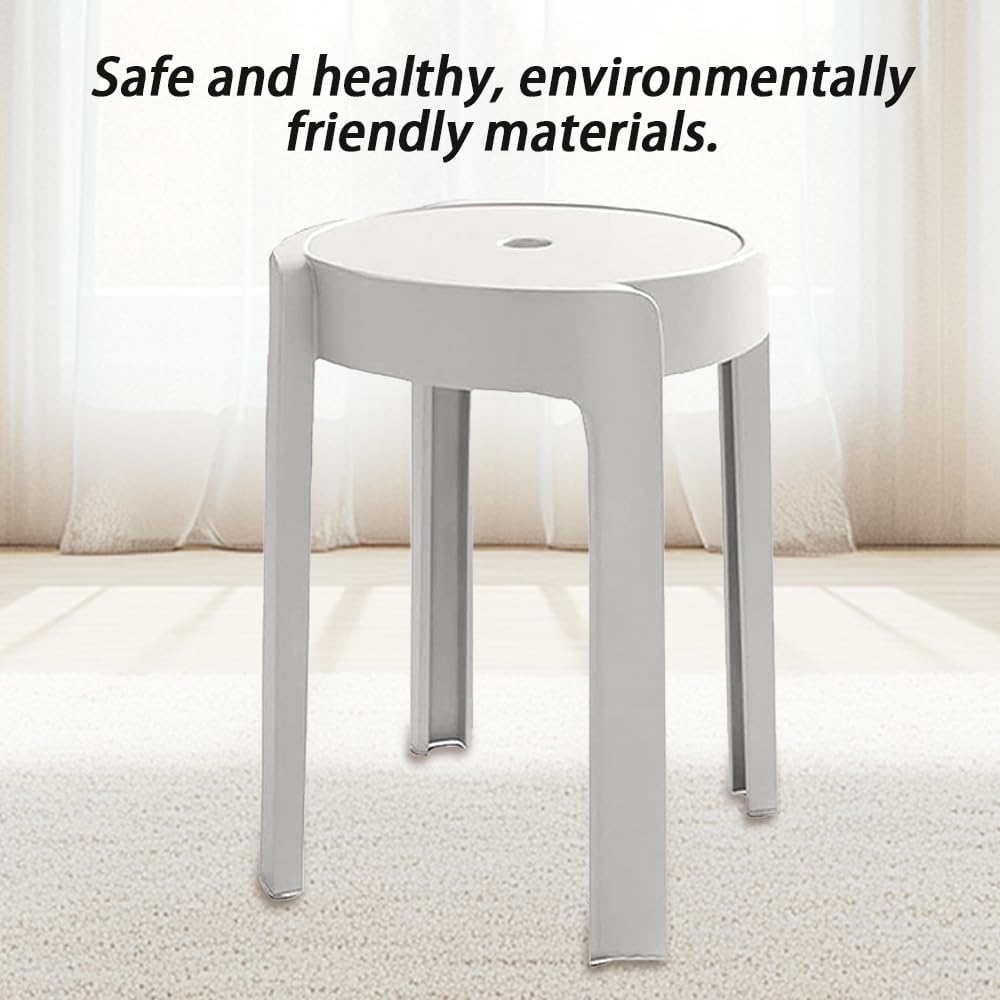 Set of 4 Plastic Stacking Stools, Whirl Design Modern Dining Chairsround Nesting Bar Stool with X-Shape Connection & Anti-Slip Foot Pads Home Kitchen Office,Dining Chair Support up to 150Kg (White) image number 2