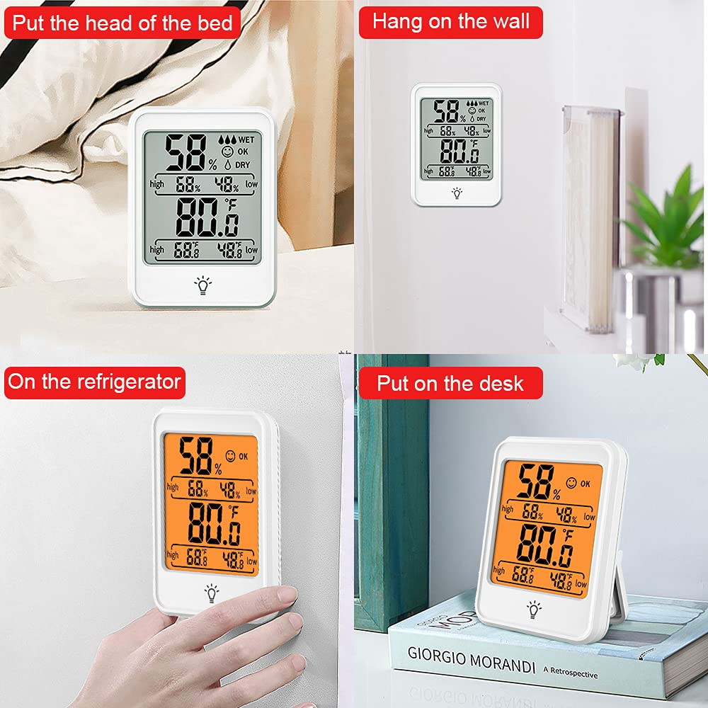 [2 Pack] TIQUS Hygrometer Humidity Gauge Indicator Digital Indoor Thermometer Room Temperature and Humidity Monitor with Touch Back Light White image number 6
