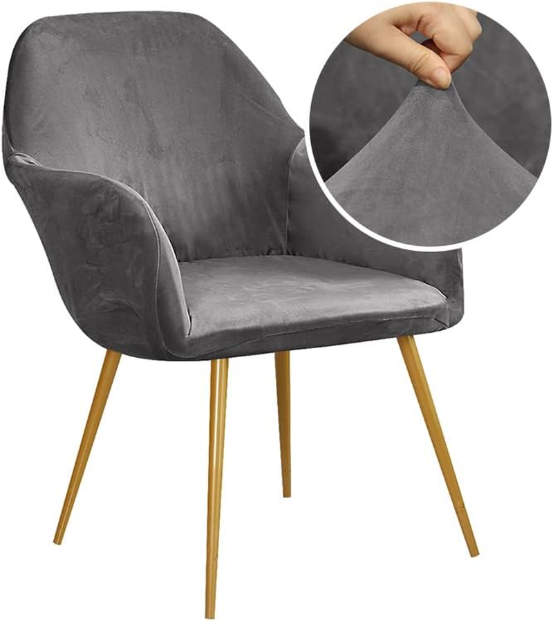 Velvet Stretch Black Modern Curved Back Armrest Wingback Chair Cover for Banquet Office Living Room Vanity Bedroom Set of 1