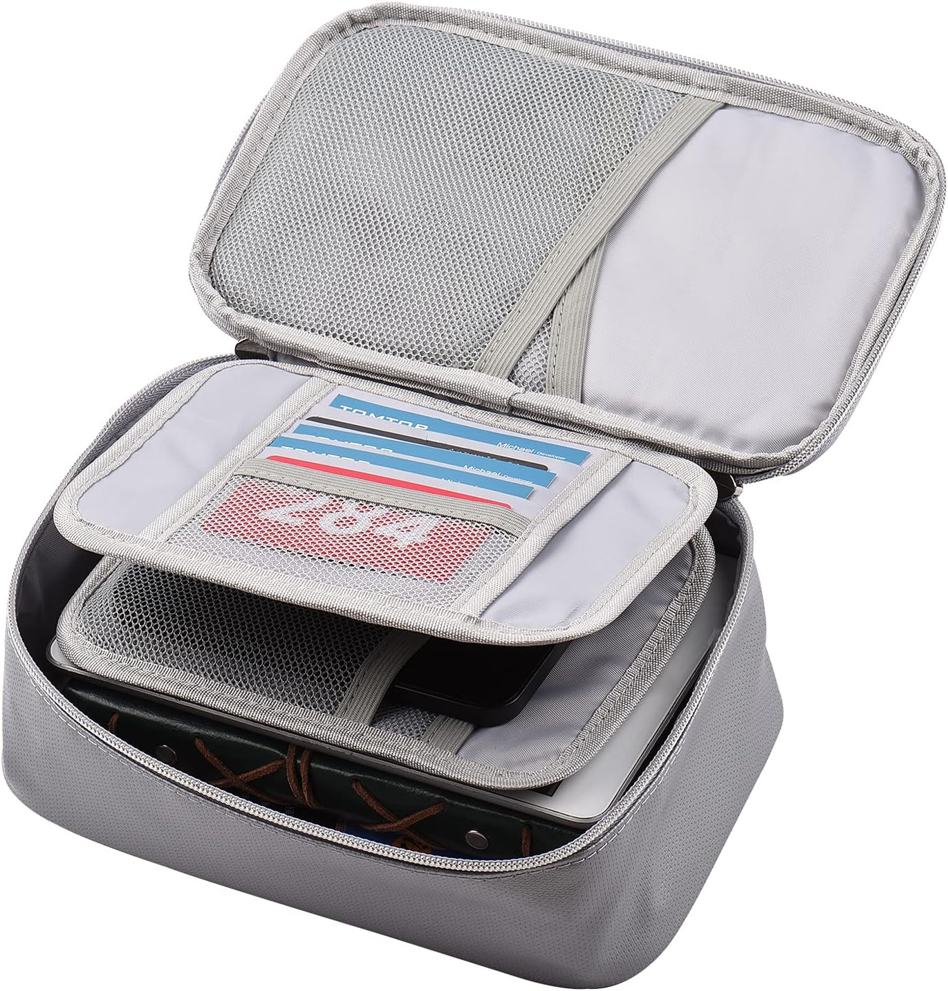 Domary Fireproof Bag, Fire & Water Resistant Money Pouch Multi-Layer Card, Zipper Closure & with Safe Lock for Home Office Travel Passport Certificates,For Office Workers and (With Lock 1)