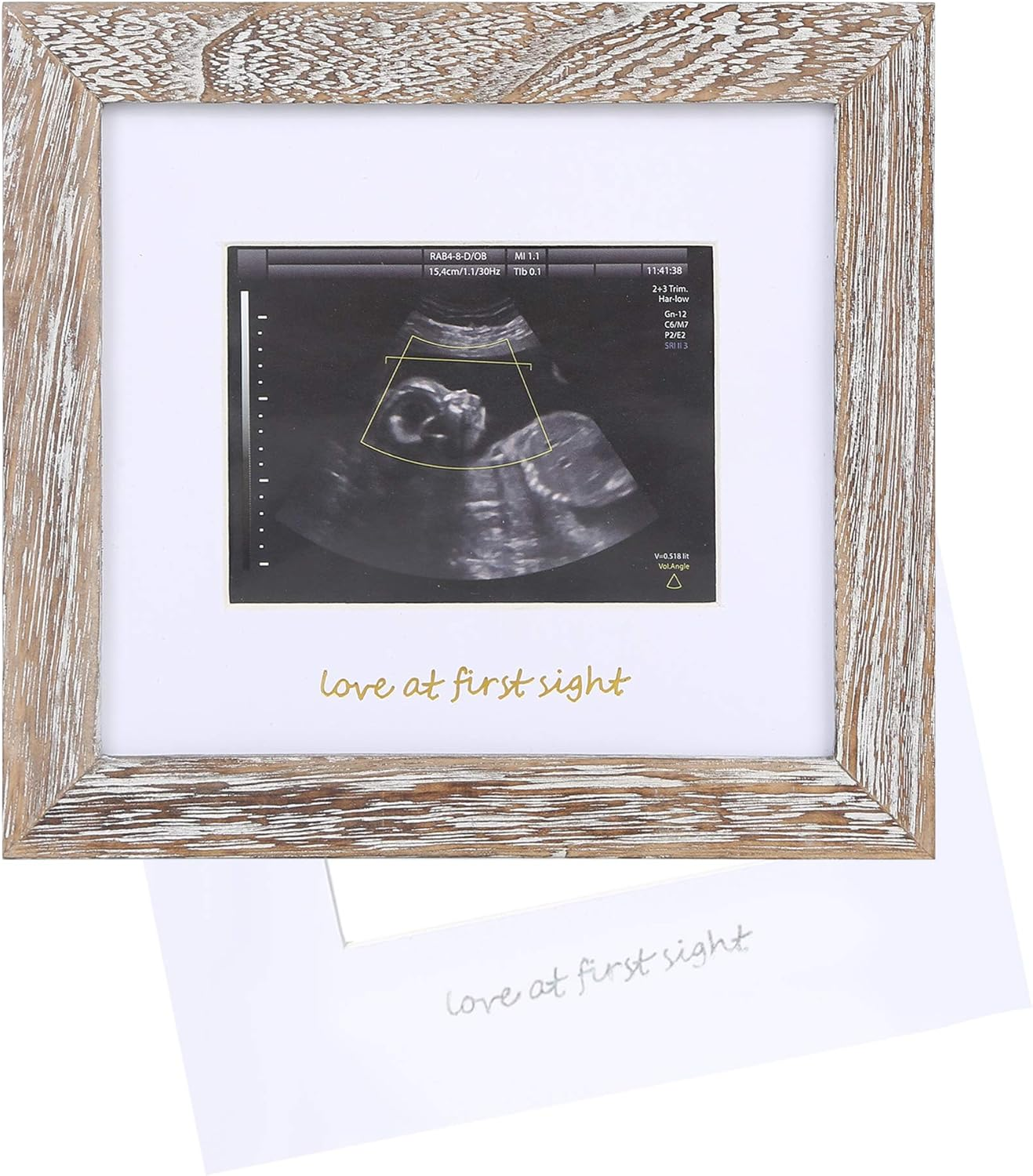 IHEIPYE Baby Love at First Sight Sonogram Keepsake Frame - Ultrasound Picture Frame - Pregnancy Announcement Frame for Expecting Parents, Gender Reveal Party, Grandparents, Rustic White image number 3