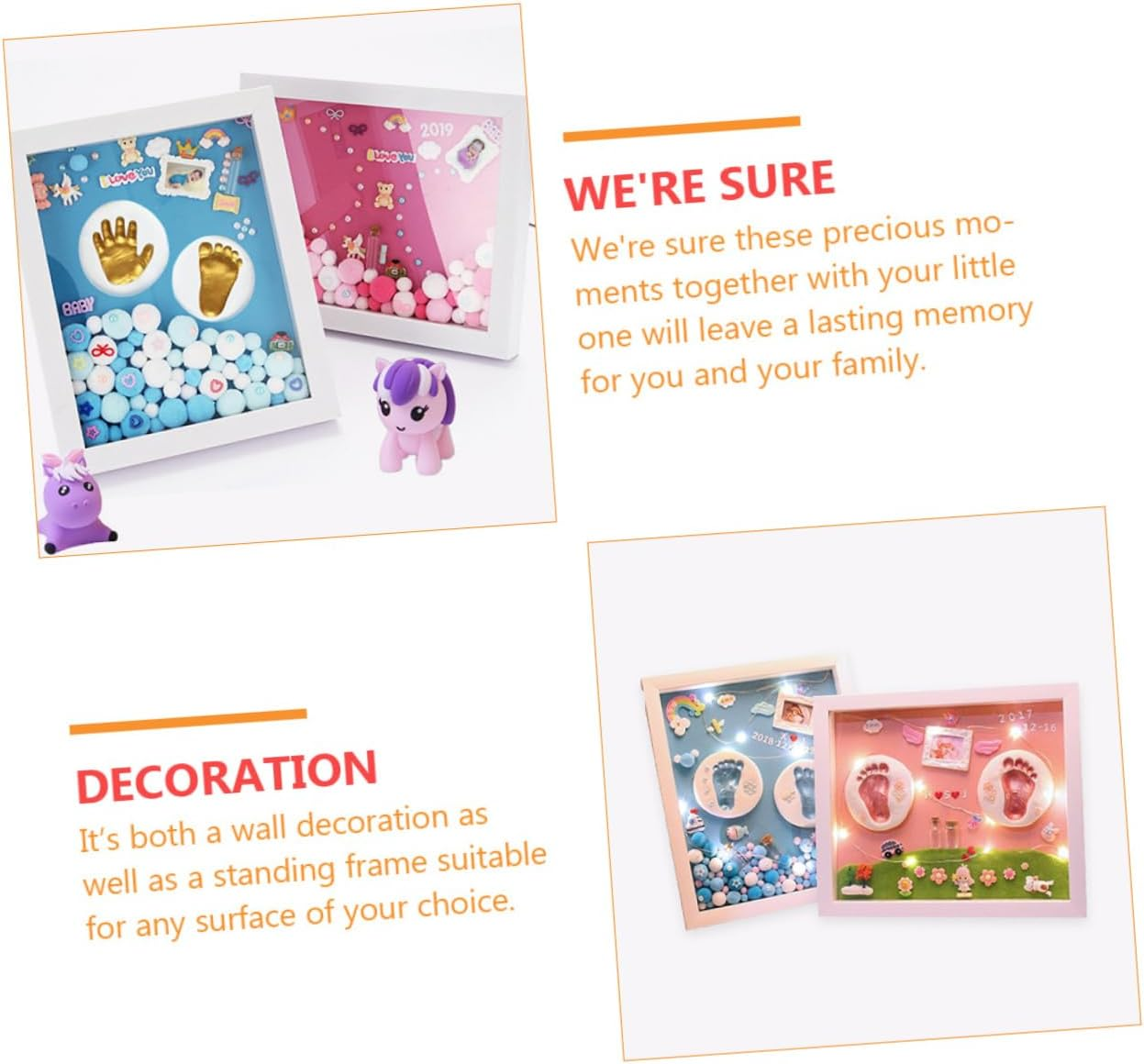 MERRYHAPY 1 Set Newborn Handprint and Footprint Memory Photo Frame Kit Special Milestone Boys Durable Keepsake for Shower and Early Memories for Capturing Precious Moments image number 1