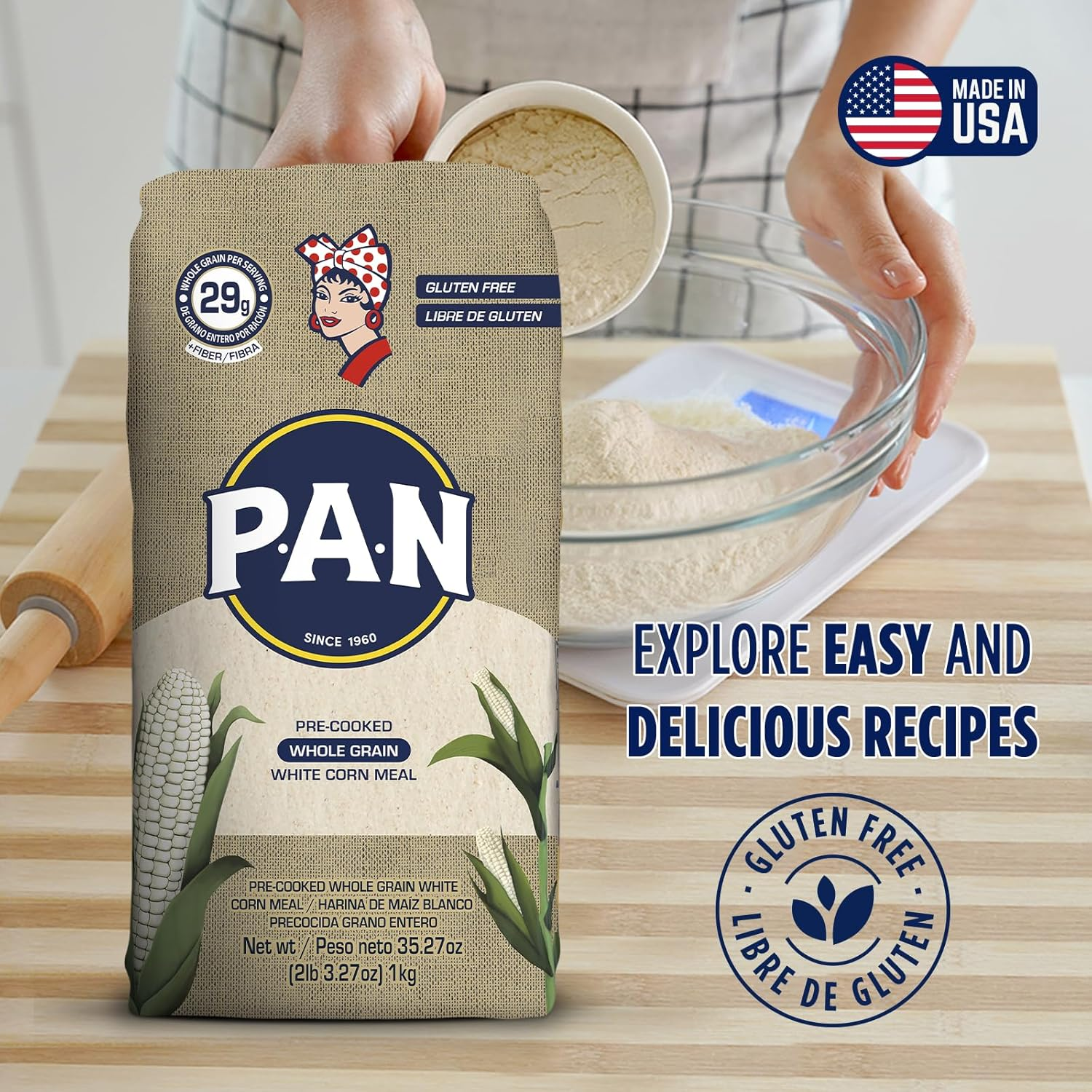 PAN Whole Grain White Corn Meal 1 Kg image number 3