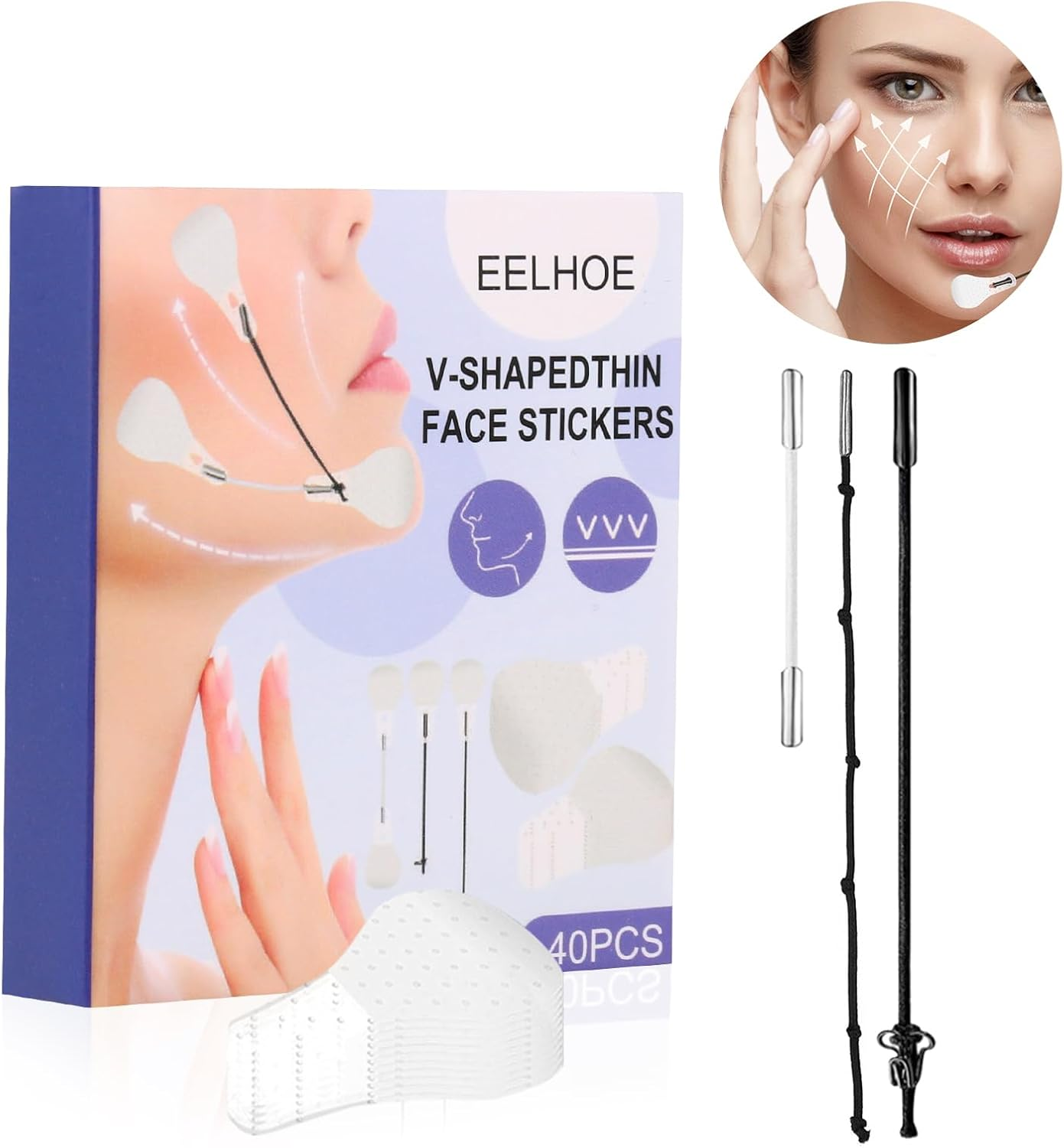 40 Pcs Face Lift Tape, Invisible Waterproof Lifting Stickers, Instant Skin Tightening Solution, Convenient and Invisible for a Natural Lifted to Conceal Wrinkles Double Chin and Sagging Skin image number 3