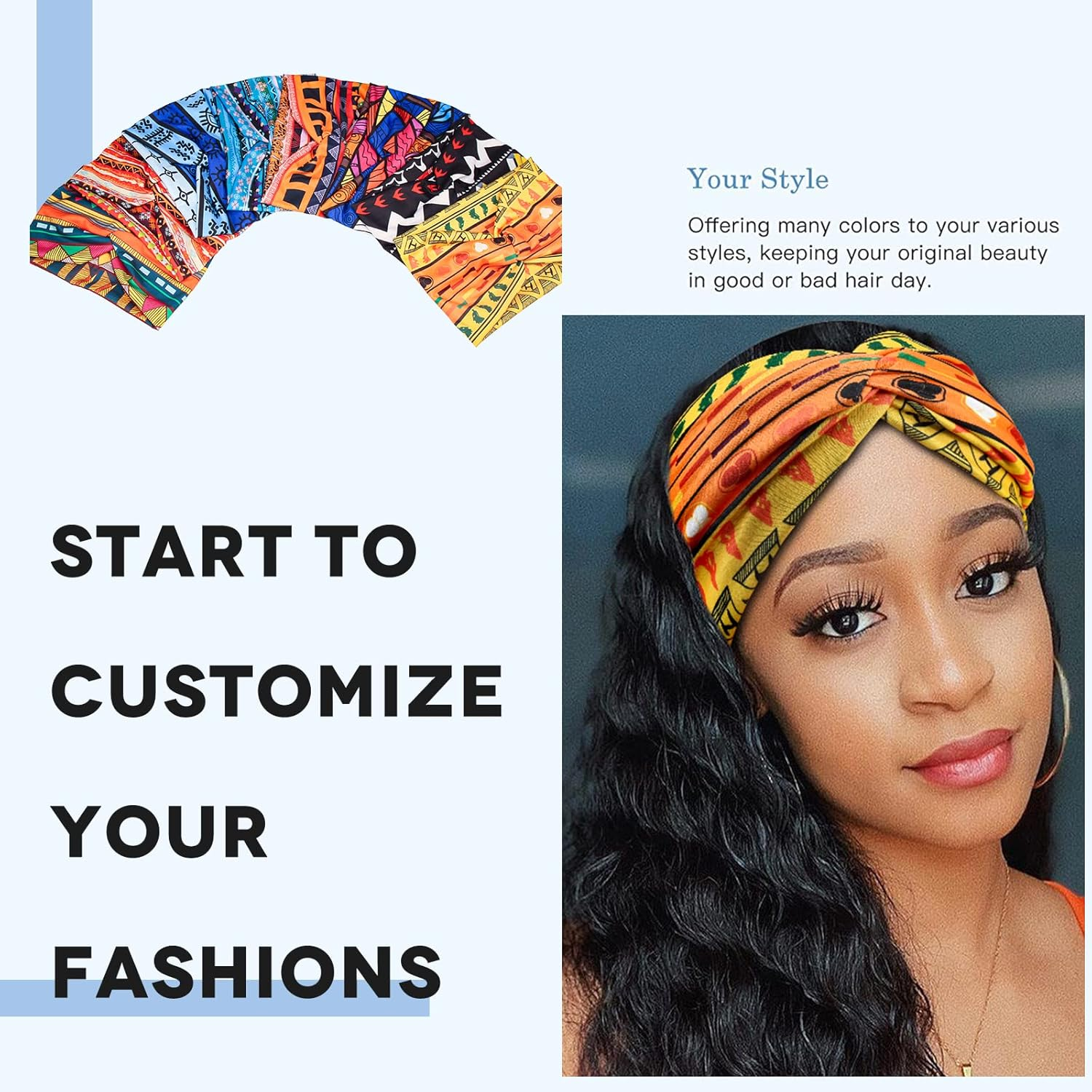 Carede Wide African Headbands for Women Boho Twist Head Bands Elastic Turban Headwraps for Lady Yoga Sports Workout Stretchy Hairband,Pack of 8 image number 2