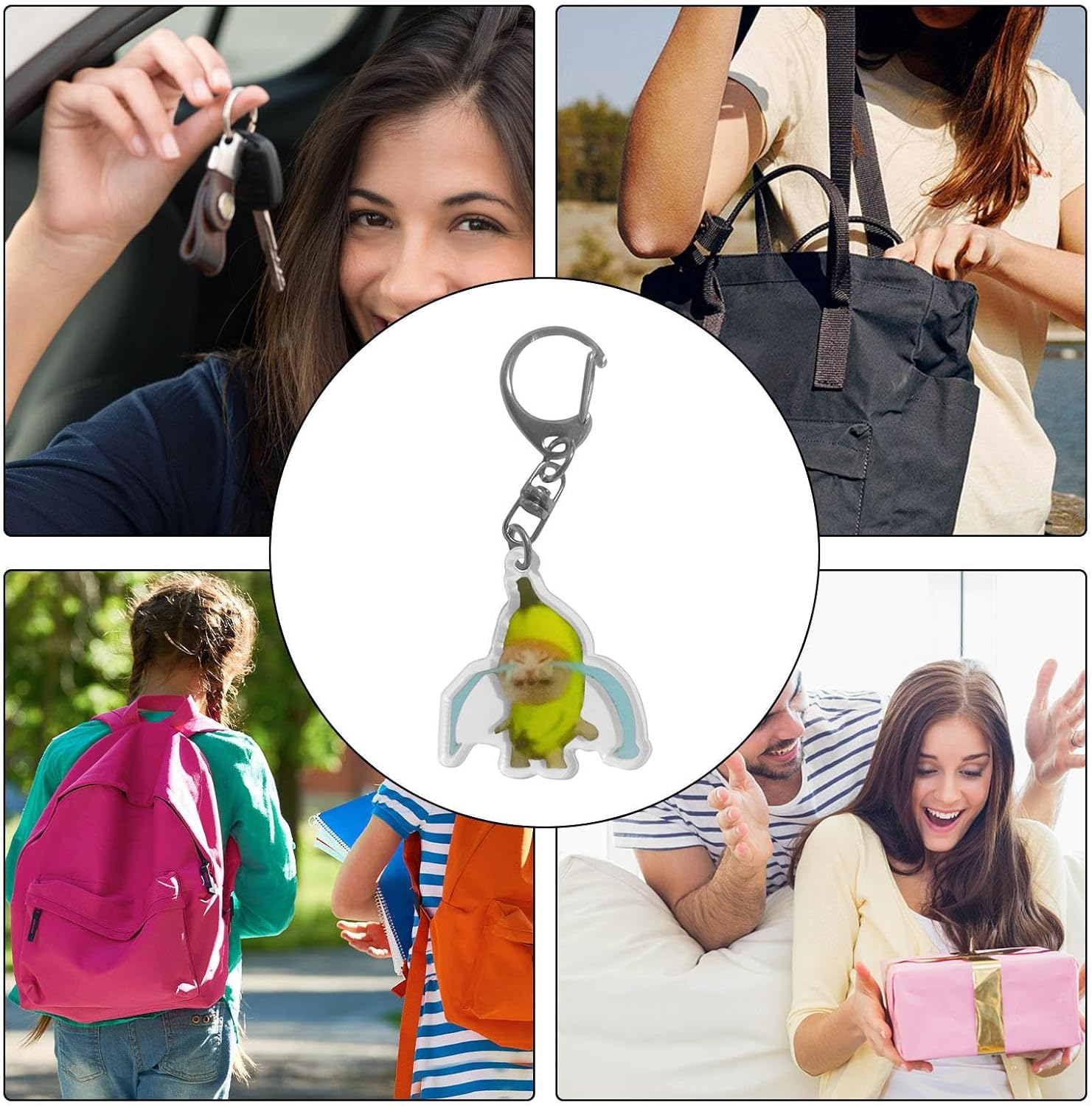 Banana Cat Key Chain | Cute Crying Sounds Making Banana Cat Key Hooks,Funny 2D Acrylic Mobile Phone Chain with Lanyard for Purse Wallet, School Bag Decoration - Crying Banana Cat 3.5Cm Key Chain image number 5
