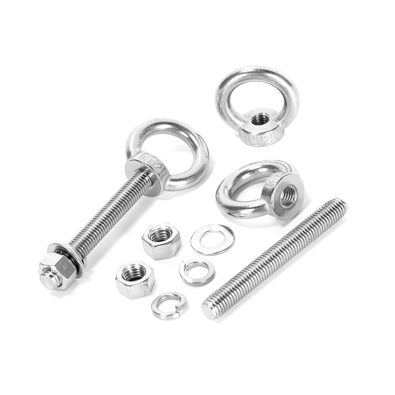 Ruimou 6 Sets M12 Lifting Eye Bolts with Nuts and Flat Washers for Industrial, Furniture Decoration, Construction, Marine, Mechanical Equipment (M12) image number 4