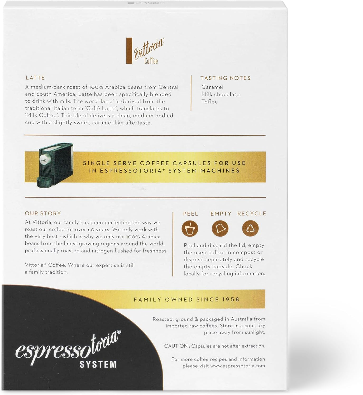 Vittoria Coffee Latte Blend Espressotoria Capsules 78 G (Case of 12) image number 3