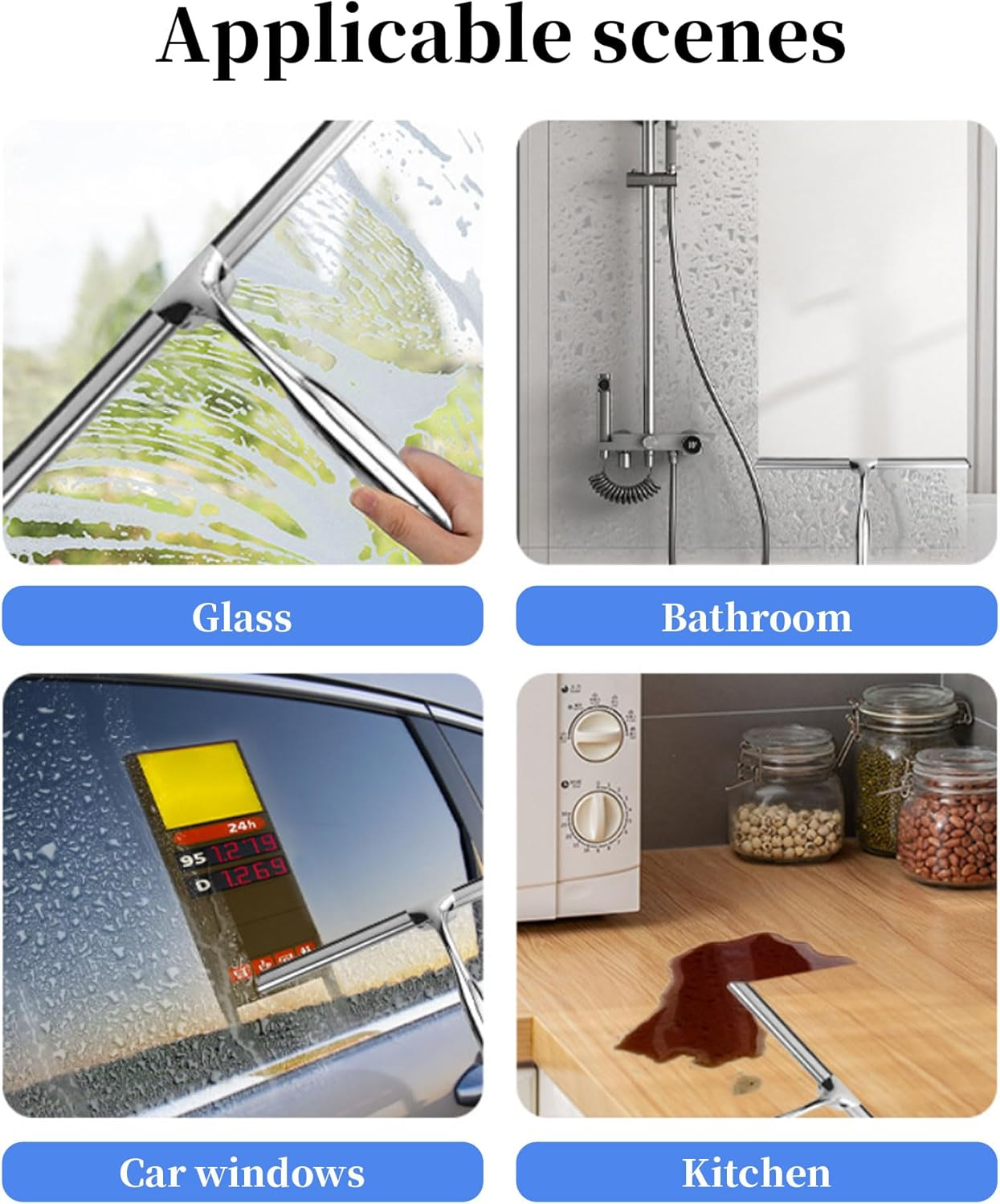 Shower Squeegee with Suction Hanger, 10 Inches Shower Glass Cleaner Wiper, &lrm;Stainless Steel Window Squeegee Scraper for Home Bathroom Kitchen Car Glass Doors image number 5