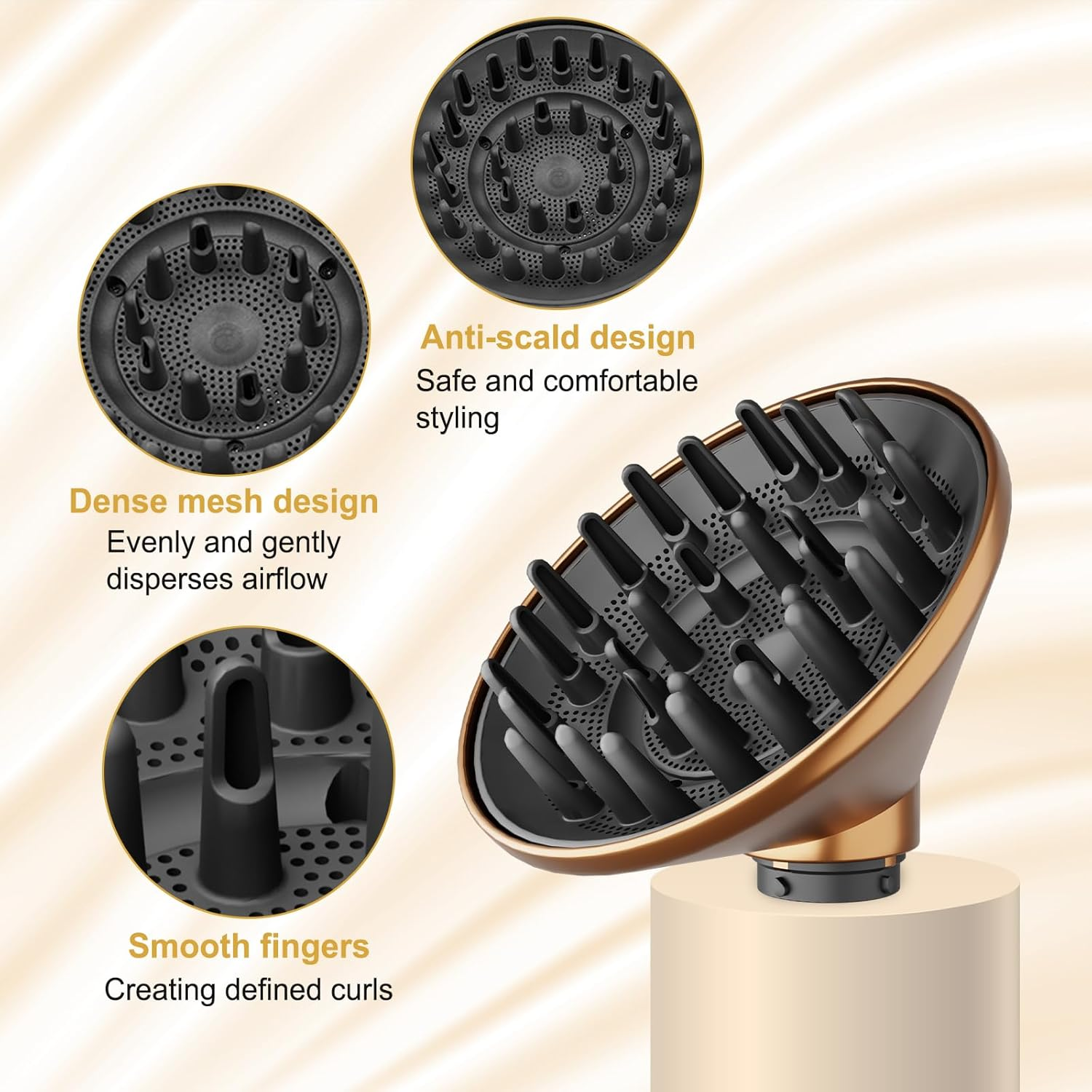 Large Hair Diffuser Attachment for Dyson Airwrap, Upgraded 6-Inch Diffuser Nozzle Compatible with Airwrap Styler, Curl-Defining Attachment for Wavy Curly Coil Hair, Gold image number 3