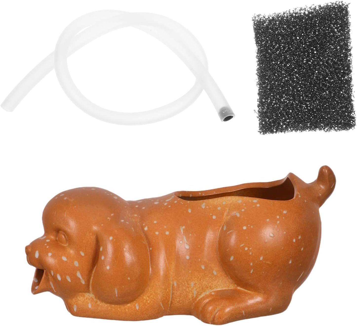 Yardwe Ceramic Dog Fountain Spitter for Outdoor Garden and Aquarium Decor Interactive Tabletop Waterfall with Natural Filtration Plant-Friendly Fish Tank Accessory