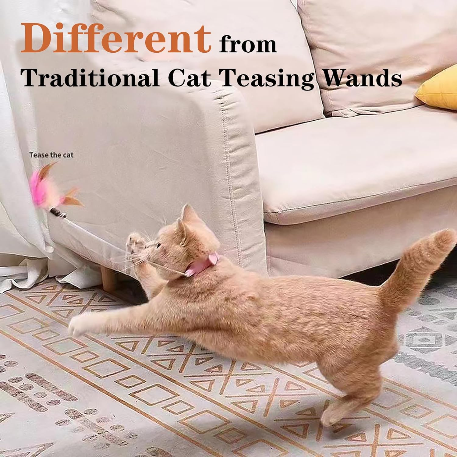 Oiuyamn Cat Collar Toys with Feathers, 2 Silicone Feather Cat Tease Sticks, Cat Wand/Cat Stick Toys with Bells, Indoor Cat Interactive Play Toys image number 1