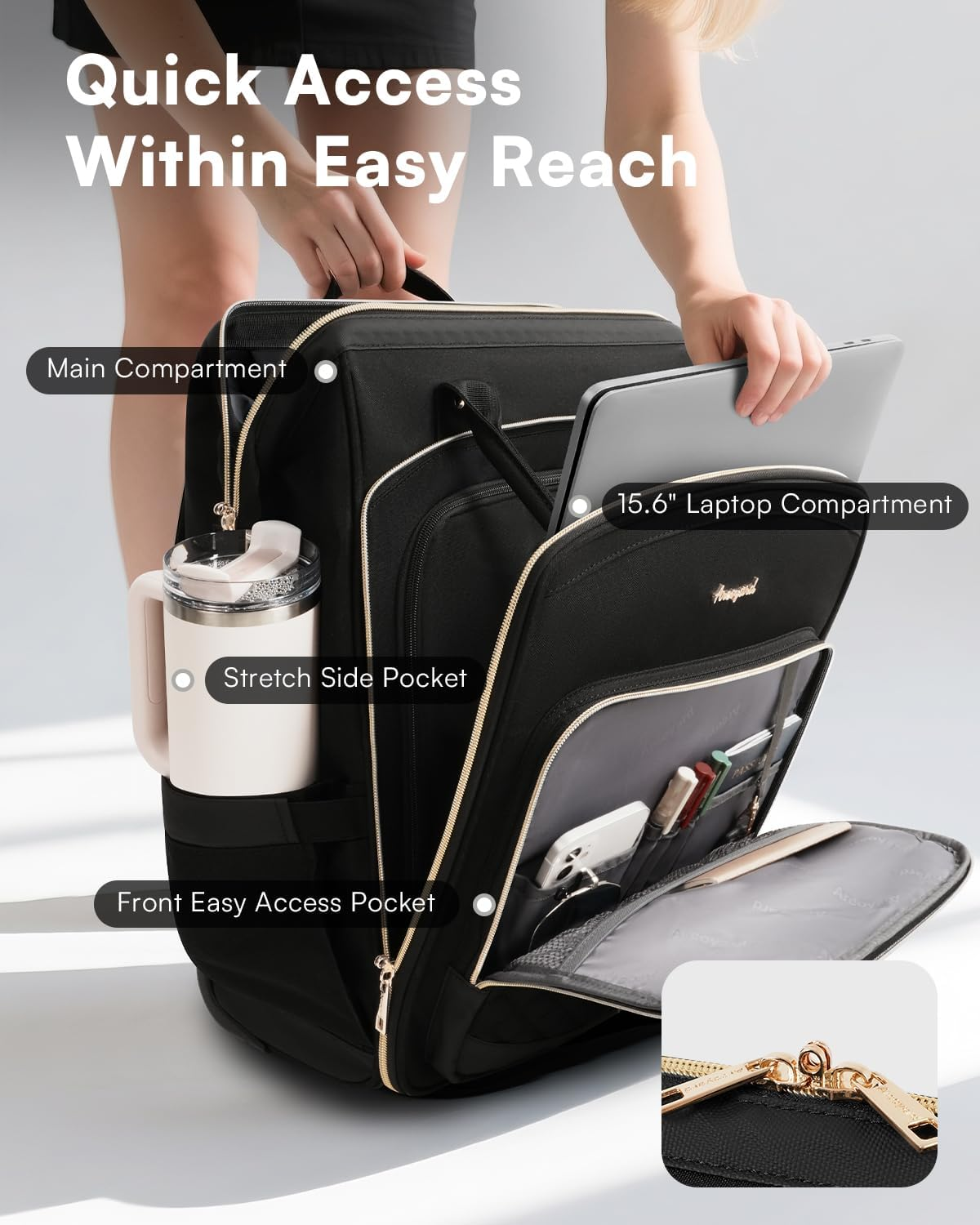 Arcoyard Rolling Backpack for Women, 16 Inch Travel Backpack with Wheels, Vertical Storage Wheeled Laptop Backpack - Grey Brown image number 3