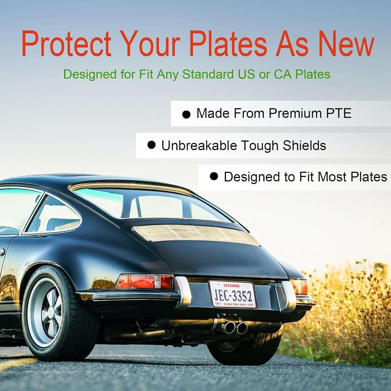 2Pack Transparent License Plate Cover and Frames,Clear Front and Rear License Plate Holder,Unbreakable Car Licence Plate Frame Protector Fits Any US Plates with Screws & Caps (Black Frame) image number 3