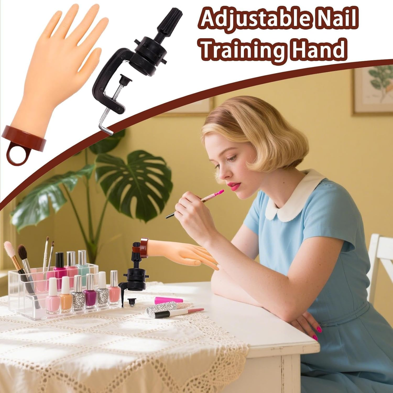 Bendable Nail Practice Fake Hand with Holder 25.5X10 Cm Fake Hand for Acrylic Nails 0.2Kg Realistic Manicure Model Training Tool for Beginners Teaching Professional image number 2