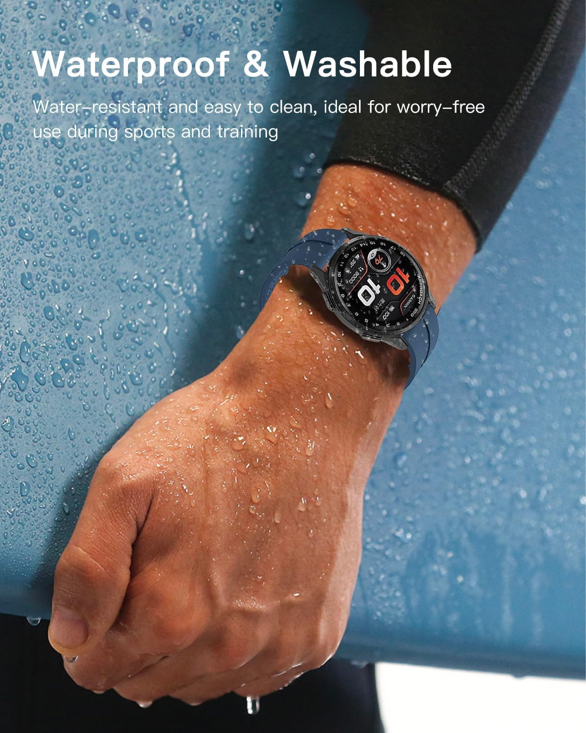 2 Pack Bands for Garmin Approach S50,Sport Silicone Band for Garmin Approach S50 Women Men,20Mm Soft Silicone Waterproof Replacement Smartwatch Strap,Adjustable Wristband,Black+Blue image number 5