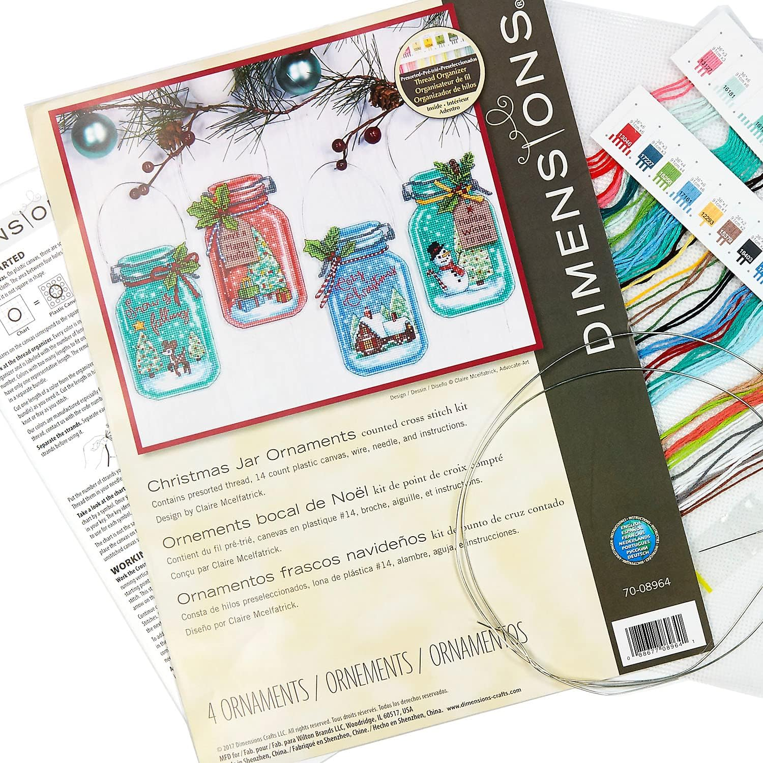 Dimensions Christmas Jar Ornaments Counted Cross Stitch Kit, 18 Cm image number 2