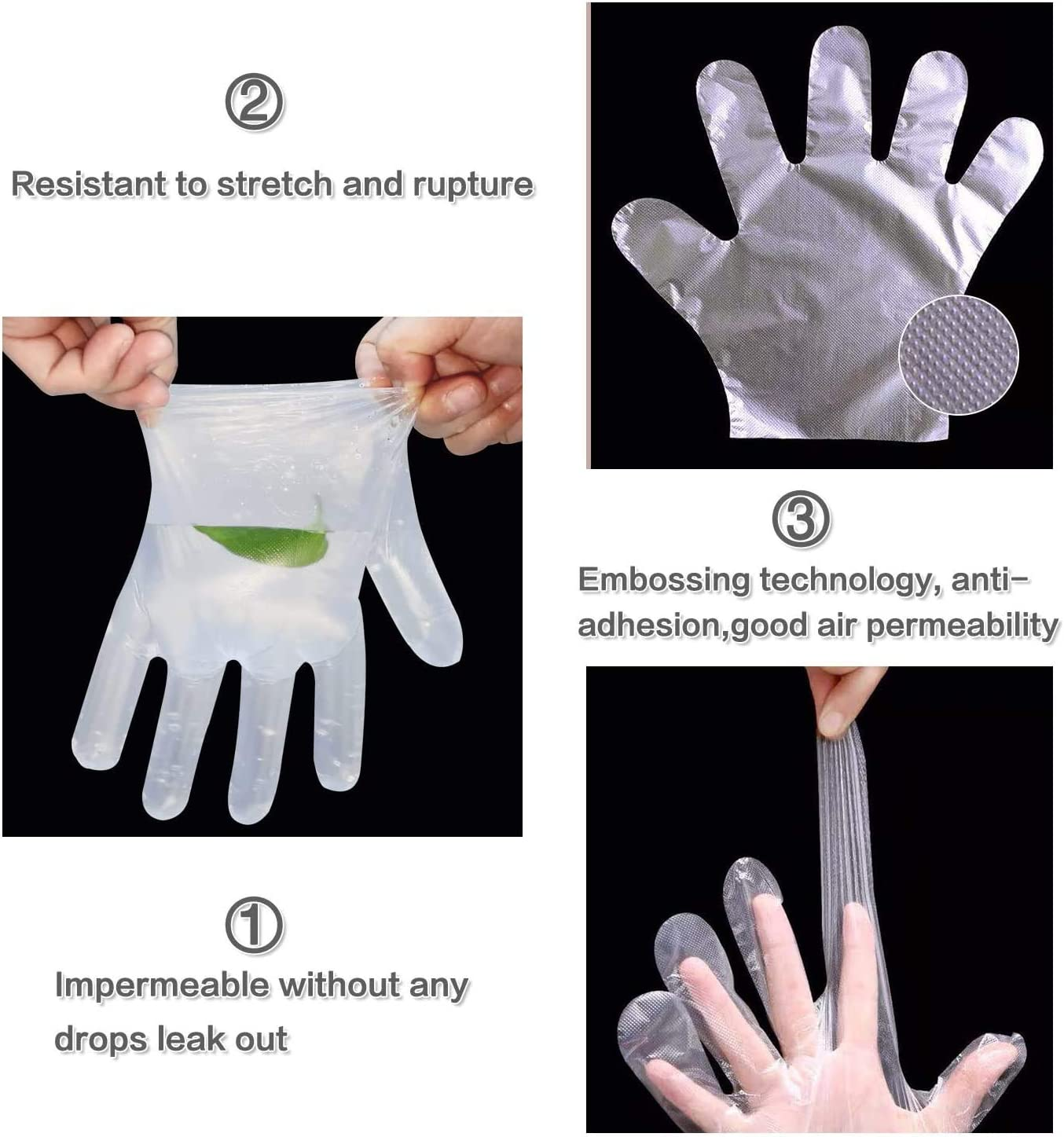 300PCS Disposable Plastic Gloves, Latex Free Powder Free Clear Polyethylene Hand Gloves Non-Sterile for Cleaning- Cooking, Hair Coloring, Dishwashing, Food Handling, Large image number 3