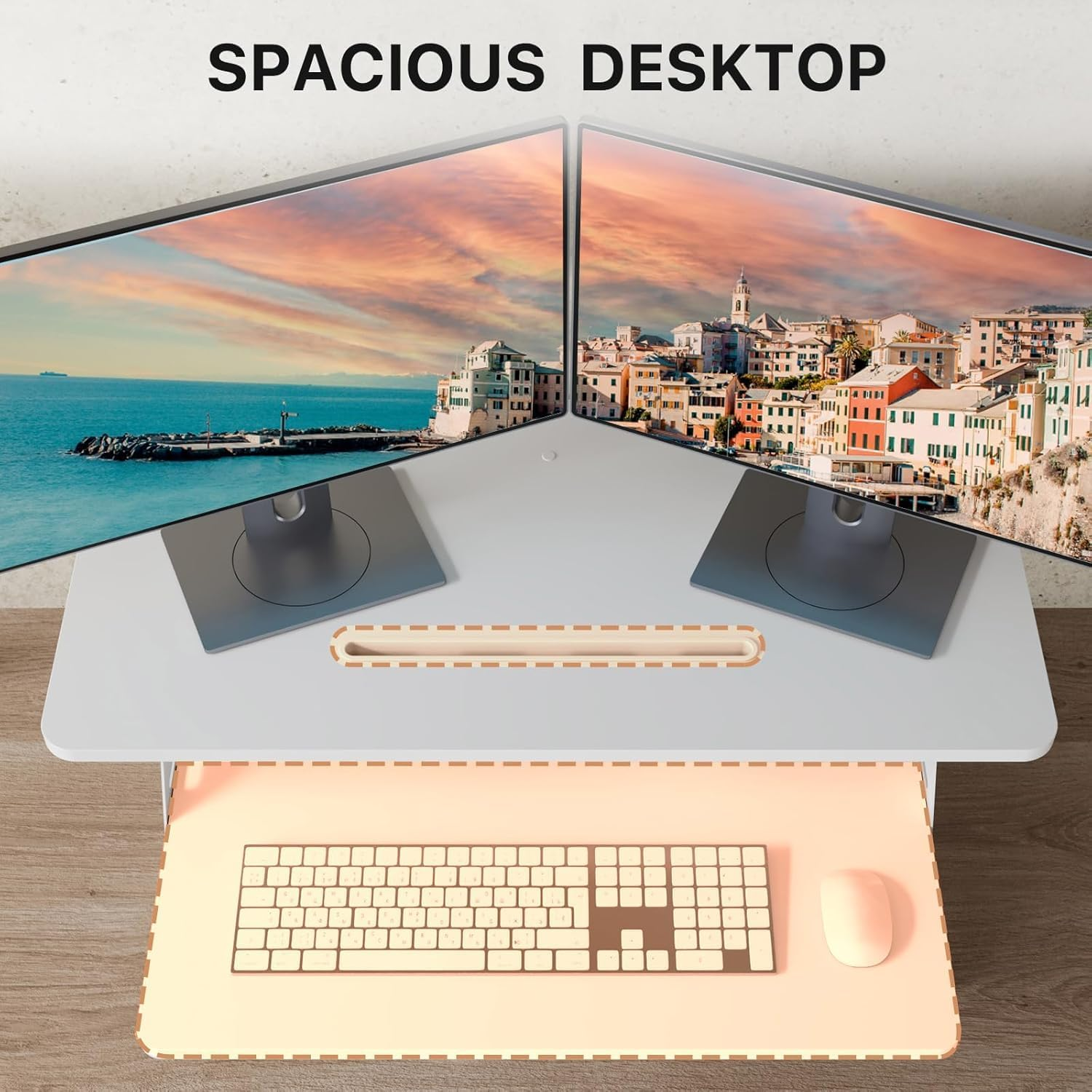 Standing Desk Converter, 40/80Cm Wide Height Adjustable Quick Sit Stand Computer Desk Converter with Keyboard Tray,For Home Office Workstation (White Frame + White Desktop)