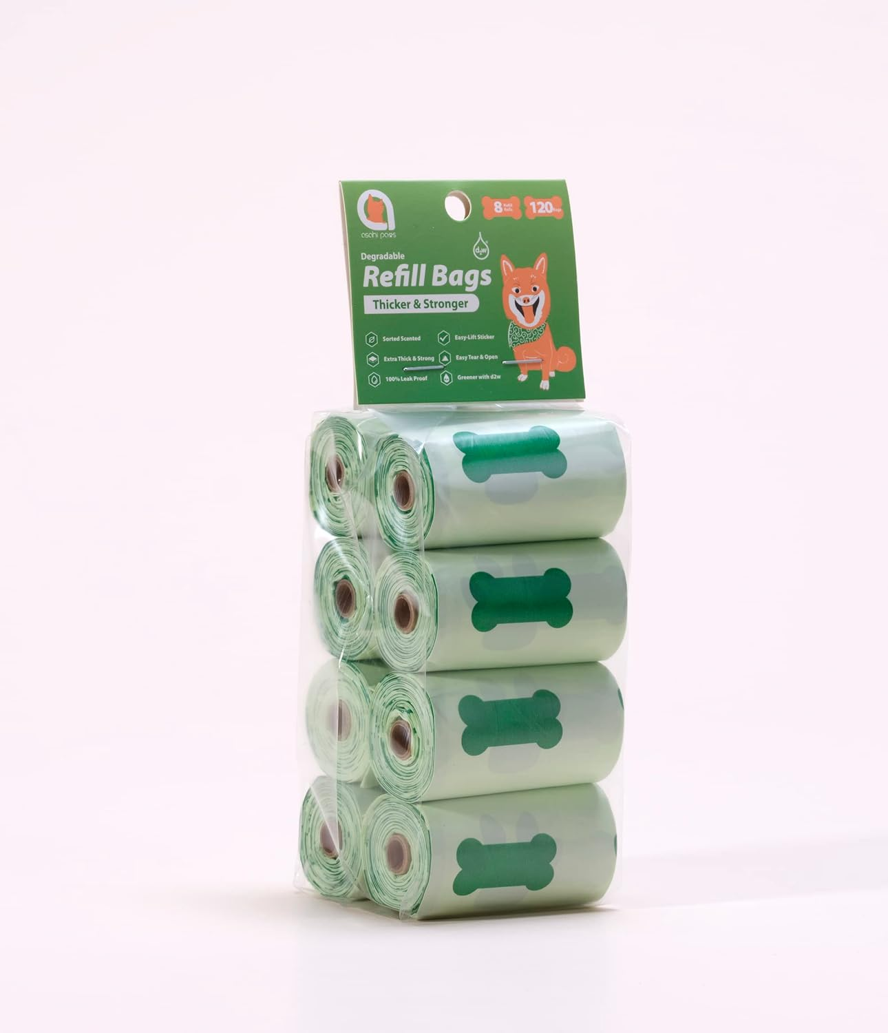 Asahi Paws Degradable Poop Waste Bag Greener with D2W Controlled-Life Plastic Technology 100% Leakproof, Sorted Scent, Easy Tear, Extra Thick & Strong Poop Bags for Dogs & Cats (Degradable 120 Bags)