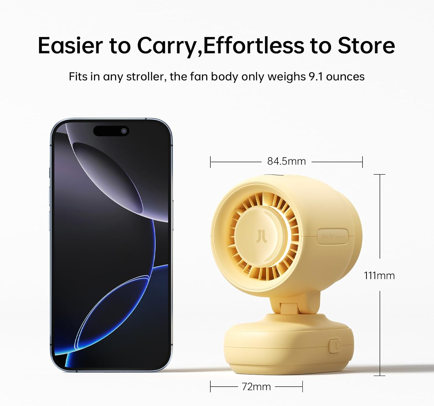 JISULIFE 2026 Stroller Fan &ndash; Small & Stylish with 38H Cooling, Soft Night Light, One‑Click Detachable for Stroller or Desk, Safe Baby Fan for Crib Car Seat Nursery Travel, Gifts for Baby Mom (Yellow) - Blue image number 4