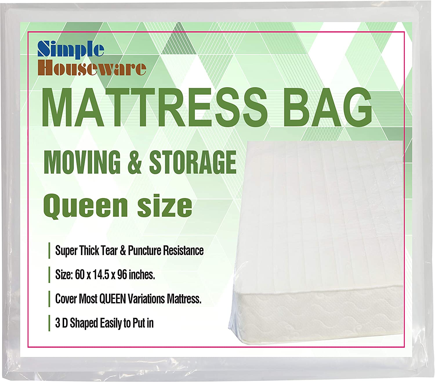 Simple Houseware Queen Size Mattress Clear Plastic Bag image number 2